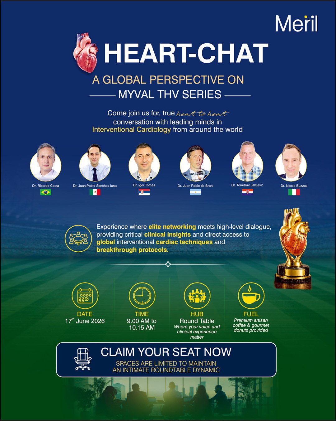 Meril cordially invites you to join leading cardiovascular specialists from around the globe for an exclusive discussion on the latest advancements in THV techniques, innovations & complex case studies.
Come experience an interactive peer to peer Round table and Q&A session during CITIC 2026, on 17th June 2026, from 9:00 AM to 10:15 AM.
SEE YOU SOON!!
#Meril #MyvalOctacor #moretolife #CITIC2026 #StructuralHeart #TAVI #MyvalTHV #Somos26
