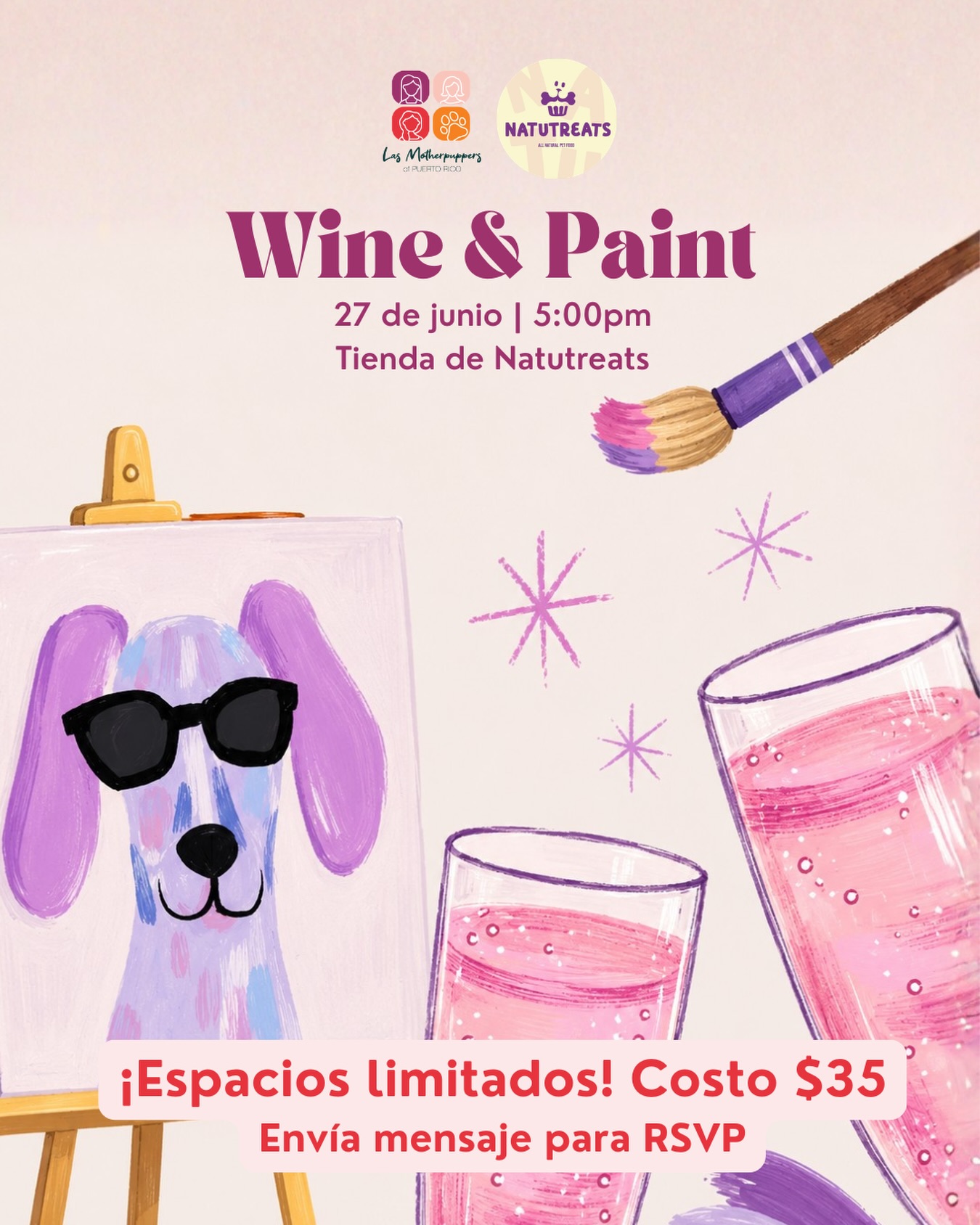 Si llevas tiempo queriendo hacer algo diferente, creativo y conectar con otras dog moms, nuestro Wine & Paint junto a @natutreats es el plan perfecto. 🐾🍷🎨
El próximo sábado, 27 de junio a las 5PM nos reunimos para una noche de pintura inspirada en nuestros pups, buena conversación, vinito y muchas risas en el local de @natutreats Y sí… yo misma estaré guiando la clase. 🧡 (por si no lo sabían uno de mis hobbies desde pequeña ha sido la pintura)
No necesitas experiencia previa, solo ganas de pasarla bien y dejarte llevar por tu creatividad.
Tu espacio incluye:
🎨 Todos los materiales
🍷 Una copita de vino
🧀 Picadera
💸 Inversión: $35
⚠️ Espacios limitados (se llenan por orden de RSVP)
Ven sola o invita a otra dog mom… porque a veces las mejores conexiones empiezan con una copa en una mano y un pincel en la otra. 🐶🎨
📩 Envíanos DM para reservar tu espacio y detalles de como reservar.
#dogmomsofpr #wineandpaint #dogmomclub #puertorico #dogsofpuertorico