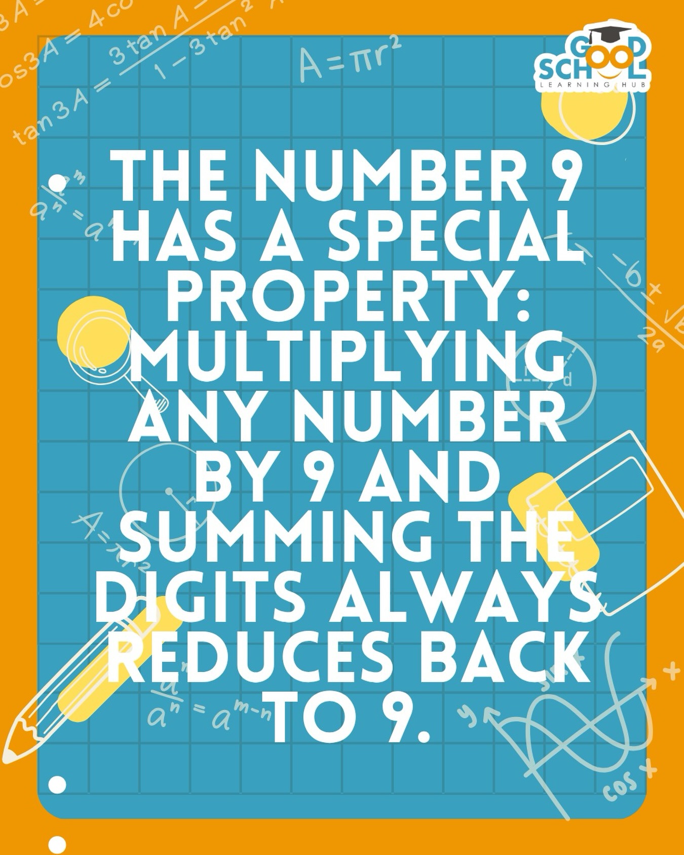 ✨ Here’s a little Math magic:
Multiply any number by 9, and keep adding the digits until you get a single digit...
You’ll always end up with 9! 🤯
At Good School Learning Hub, we don’t just teach Math—we help students understand the patterns behind it.
📞 Enquire about our Math programmes: 9336 1667
#goodschoollearninghub #mathtuition #sgtuition #mathspecialist #mathisfun