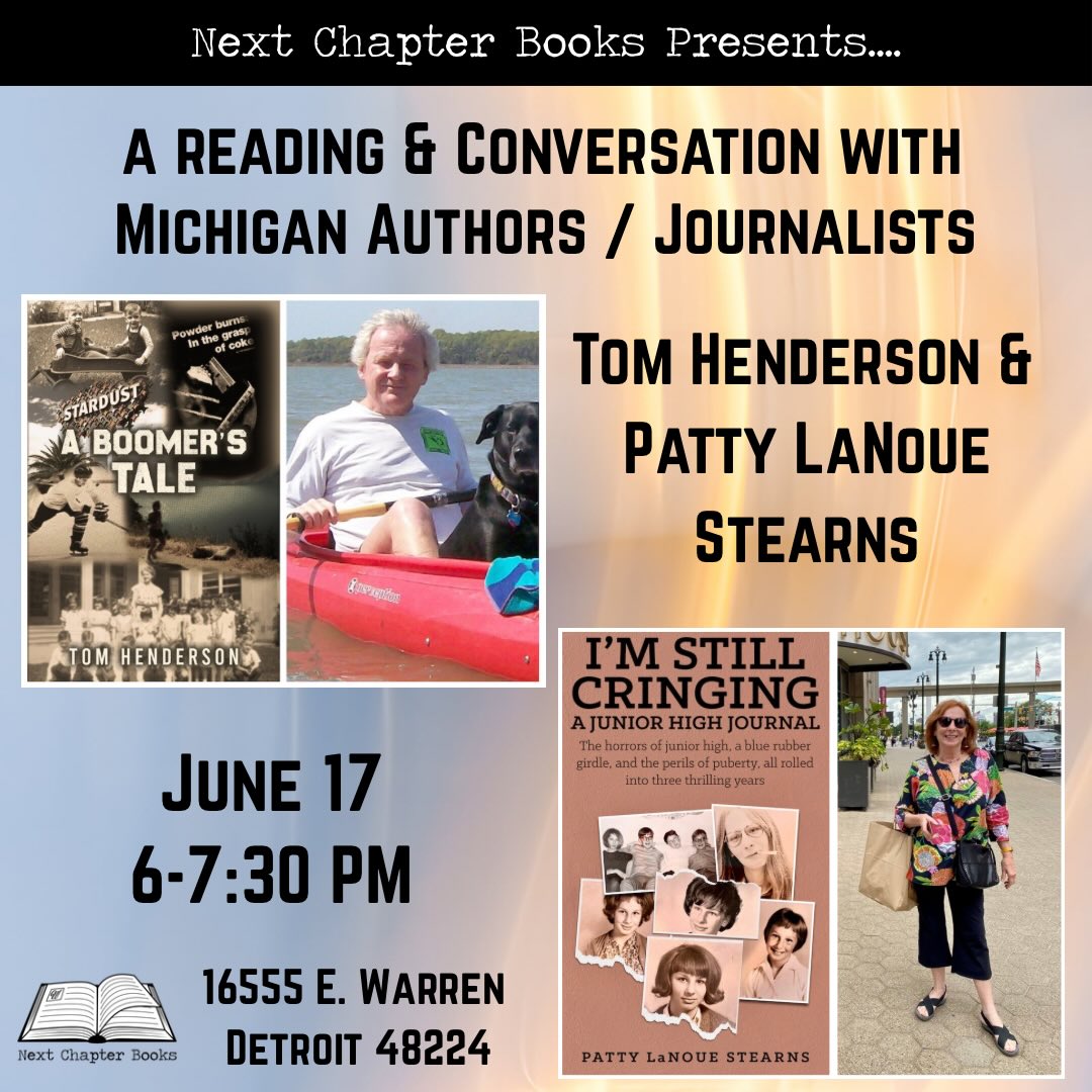 We look forward to hosting Michigan journalists & authors Tom Henderson and Patty LaNoue Stearns to the bookstore tomorrow evening!
Join us at 6 pm as these two friends and storytellers share from their newly published memoirs and chat about their lives as a longtime sports writer and food journalist.
See you there!
#nextchapterbooksdetroit #indiebookstore #authortalk #detroitisforreaders