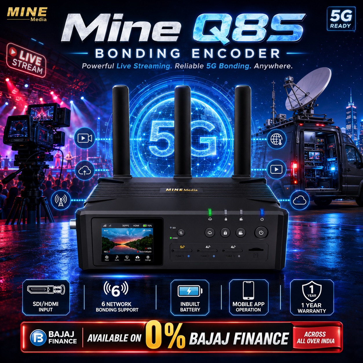 🚀 Take your live streaming to the next level with the Mine Q8S 5G Bonding Encoder!
⚡ Powerful Live Streaming
📡 Reliable 5G Bonding
🎥 SDI/HDMI Input
🔋 Inbuilt Battery
📱 Mobile App Operation
Now available with 0% Bajaj Finance across India 🇮🇳
#MineQ8S #LiveStreaming #5GBonding #BroadcastSolutions #SkywireBroadcast MineMedia StreamingEncoder BroadcastTech