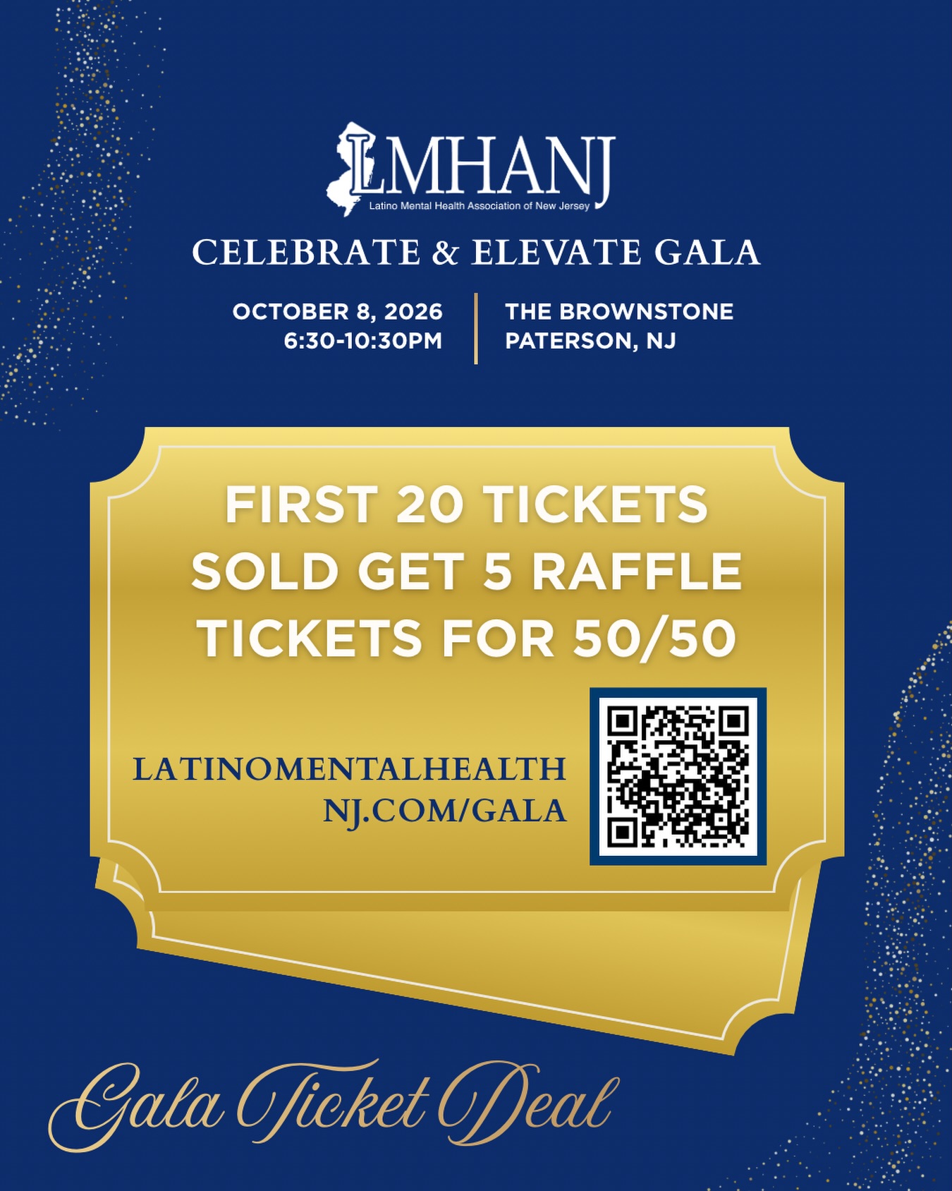 🎟️ Early Purchase Perk
The first 20 gala tickets sold will receive 5 complimentary 50/50 raffle tickets.
Secure your seat early and increase your chances of taking home a prize while supporting a meaningful cause.
Join us for the 3rd Annual LMHANJ Celebrate & Elevate Gala as we celebrate progress, elevate voices, and honor our comunidad.
📅 Thursday, October 8, 2026
📍 The Brownstone | Paterson, NJ
Every ticket purchased helps expand access to mental health care and supports the LMHANJ Futuro Fund, investing in the next generation of culturally responsive mental health leaders.
Last year’s gala sold out, and we expect 2026 to be no different. Don’t wait to secure your seat!
Celebrate. Elevate. Give back.
🔗 Link in our bio
#lmhanj #njgala #latinexcellence #latinomentalhealth #investinthecommunity nj