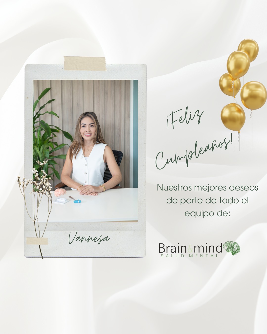 Hoy celebramos a la Dra. Vanessa Ponce Navarrete en su cumpleaños.
Gracias por su dedicación, empatía y valiosa labor en favor de la salud mental.
Te deseamos un año lleno de alegría, salud y nuevos logros.
¡Feliz cumpleaños! 🎂💚
