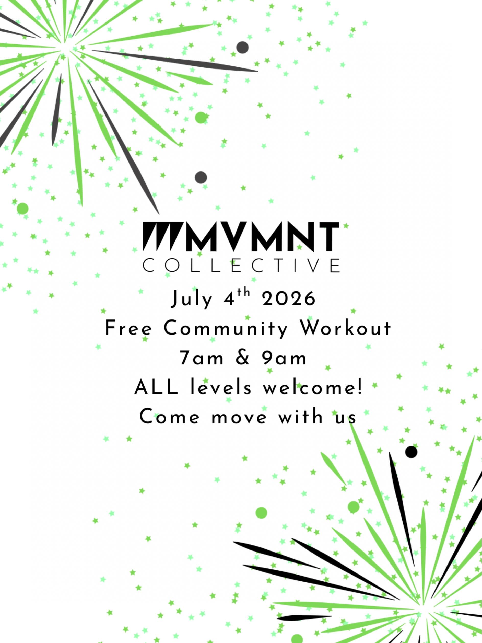 Get ready for our next FREE COMMUNITY WORKOUT! Come MOVE with us! ✨
Join us for the 4th of July! 🎆
Saturday, July 4th at 7am and 9am
Bring a friend! All experience levels are welcome.
Open to members, non-members, family, friends, everyone’s welcome join us and MOVE!
Register with the links in bio for the 7am or 9am class. 🔗
If you’ve visited us previously, we’d love to see you again! (Select the Free Drop In option if the Free Trial one does not work.)
Come MOVE with us!!