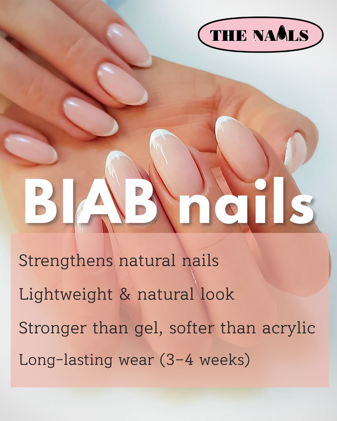 ✨ BIAB Nails ✨
Healthy, Strong & Natural Looking Nails 💅
✔ Stronger than regular gel
✔ Helps natural nails grow longer
✔ Long-lasting & lightweight
✔ Perfect for everyday elegance
BIAB Nails – $65
