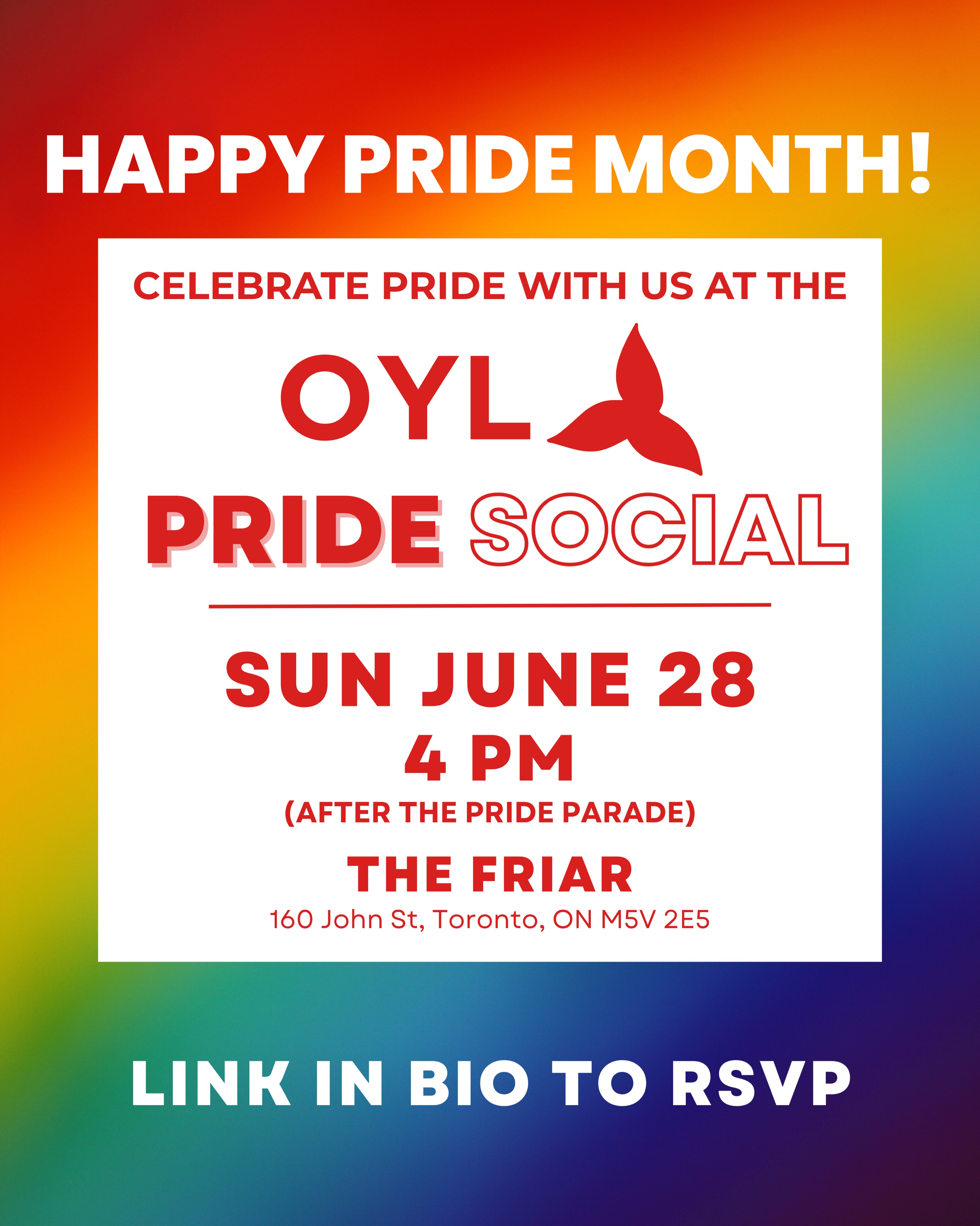 Happy Pride Month! 🌈
After the Toronto Pride Parade, join the OYL for a social to celebrate Pride with fellow Young Liberals. Link in bio to RSVP.
Joyeux Mois de la Fierté! 🌈
Après le défilé de la Fierté à Toronto, joignez-vous aux JLO pour une soirée afin de célébrer la Fierté avec d’autres Jeunes libéraux. Lien dans la bio pour confirmer votre présence.