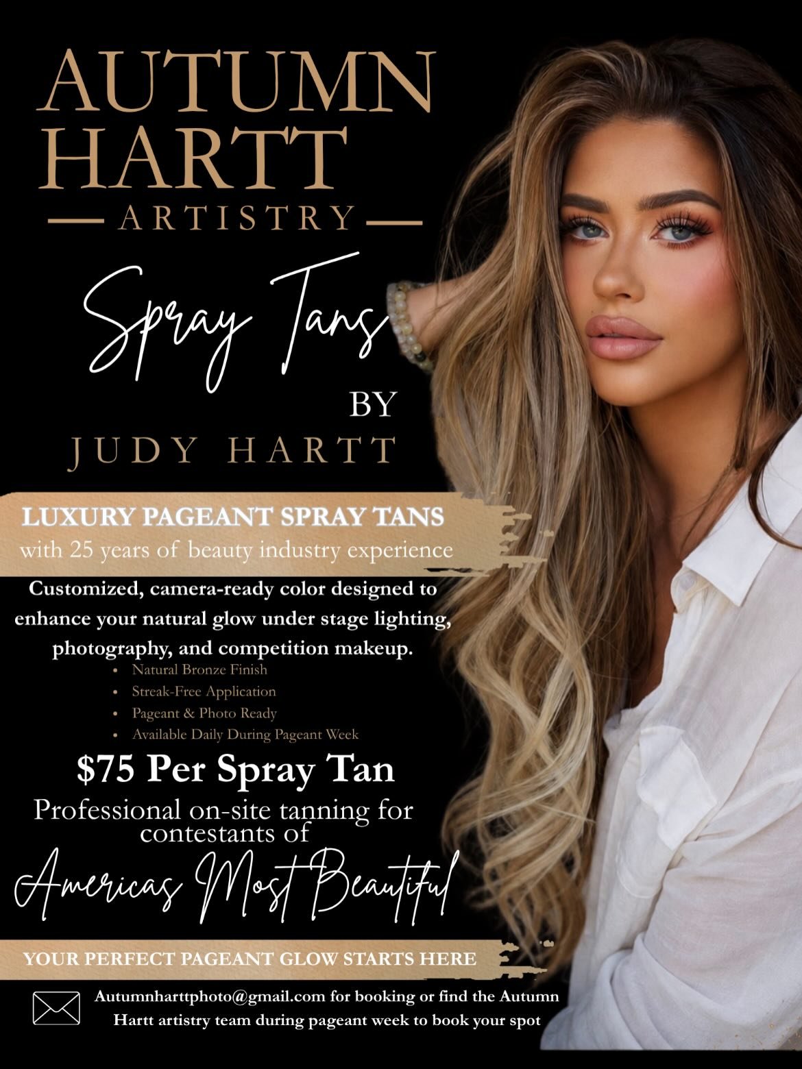 Have you booked your spray tan for @americasmostbeautifulpageants nationals yet? Contact Judy to claim your spot today! They’ll be on location at the host hotel pageant week! #AMBPageants