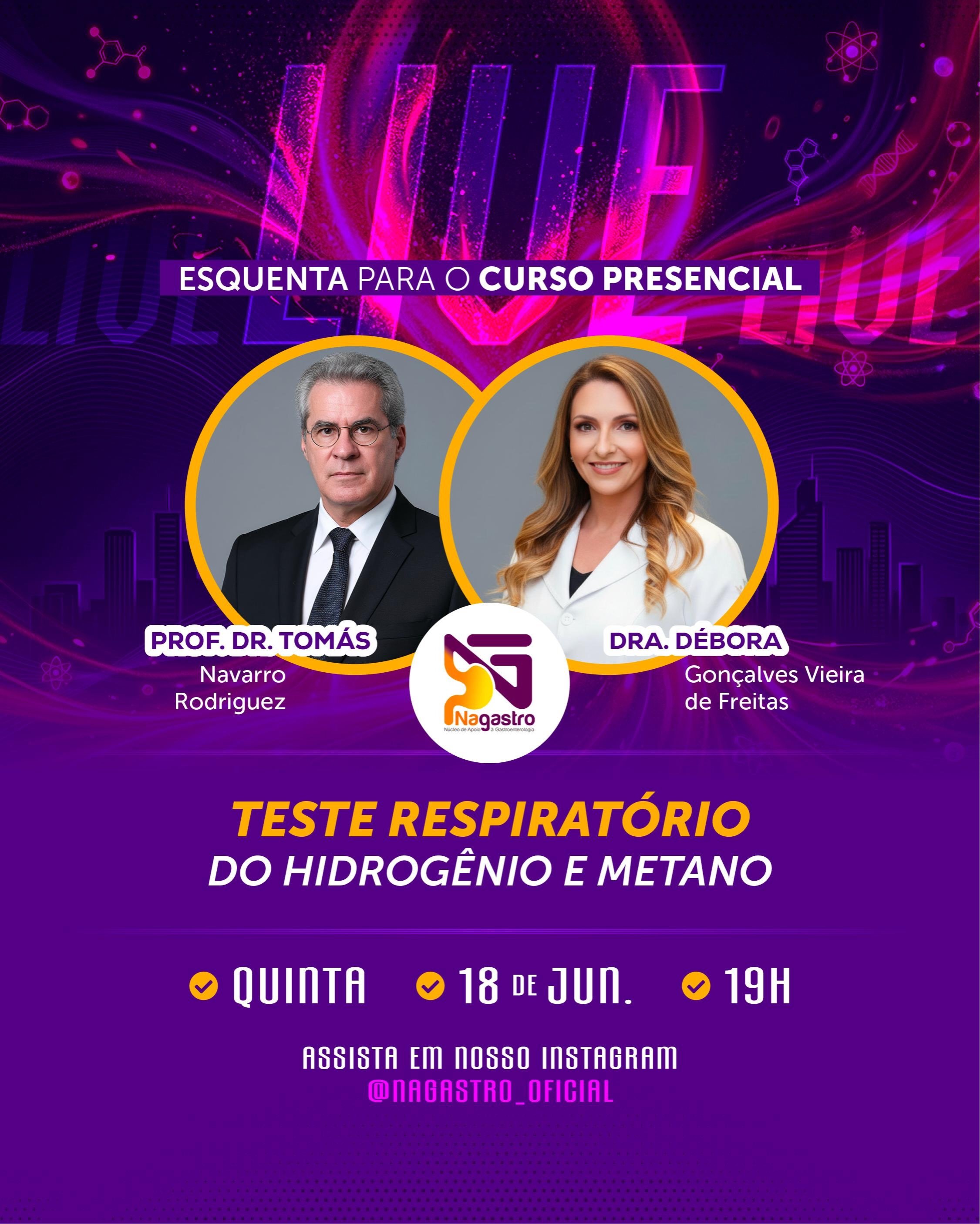 É amanhã!!! 🚀
Nesta quinta-feira (18/6), temos um encontro marcado com o Prof. Dr. @drtomasnavarro e a Dra. @dradebora._vieira para discutir um tema essencial na gastroenterologia atual: o Teste Respiratório do Hidrogênio e Metano.
Se você quer entender melhor a aplicação prática, a interpretação dos resultados e como esse exame faz a diferença no diagnóstico clínico, essa live é para você. É a oportunidade perfeita para tirar dúvidas direto com quem é referência no assunto e já se preparar para o que vem por aí no curso!
📌 Anote na agenda:
🗓 Quinta-feira, 18 de junho
⏰ Às 19h
📍 Transmissão ao vivo aqui no nosso perfil @nagastro_oficial
Ative as notificações para não esquecer e deixe aqui nos comentários: qual é a sua principal dúvida sobre o Teste Respiratório? 👇