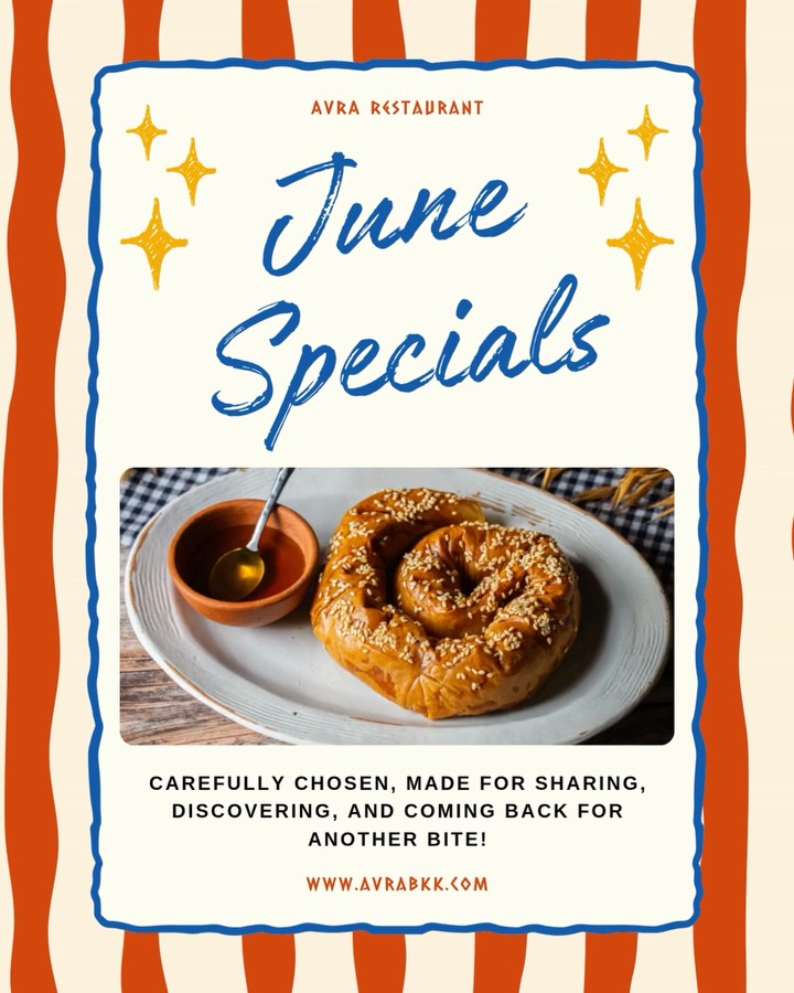 June has arrived, and so have a couple of new reasons to visit! ✨
We’ve welcomed two new seasonal specials to the table, while keeping a few guest favorites around - including the cauliflower that’s been winning over even the most committed meat lovers.
If it’s been a while since your last AVRA dinner, consider this your sign to come back and see what’s new:
📍 AVRA Sukhumvit 35
📞 +66 96 712 1701 | +66 2 000 6683
#AVRABangkok #BangkokRestaurants #GreekFoodBangkok #SukhumvitDining #ของอร่อยสุขุมวิท