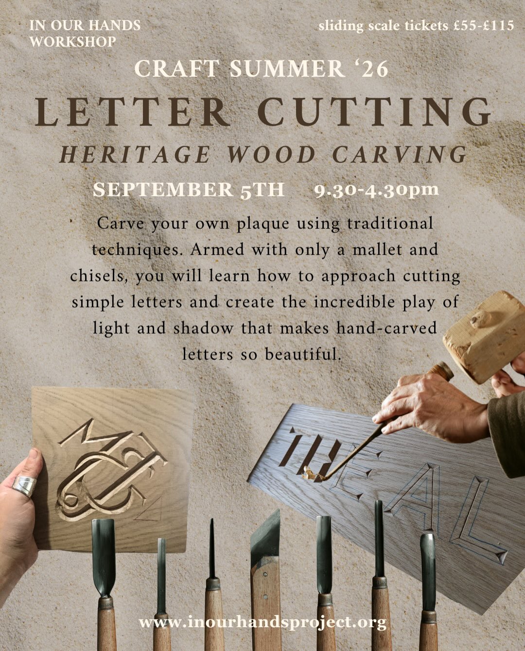 Join professional heritage carver @cassidiecarving for an intro into one of the oldest recorded human art forms, wood carving! 🪵
Wood carving is one of the oldest human art forms, dating to prehistoric times and has been practised for many thousands of years. This course will introduce you to some of the principles of the craft by learning to cut letters and making your own small plaque!
Whether you’re up for taking your house/room sign to a new level, creating a signature for your makes, or just indulging in some good old fashioned craftsmanship, this course will equip you with the know-how to create classically carved letters in wood.
Using traditional techniques, and armed with only a mallet and chisels, you will learn how to approach cutting simple letters and create the incredible play of light and shadow that makes hand carved letters so beautiful.
Link in bio! or find on our website on any of the workshop pages at the bottom via the booking form.
Our craft summer is a unique one-off where regular and new tutors bring a fresh workshop to display to amazing diversity in woodcraft. We are self funding this, so please pick the higher income ticket if you can!
#inourhands #woodcarving #woodcraft #communityworkshop #craft