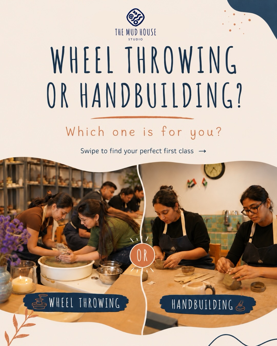 Wheel throwing or handbuilding — which one feels more like you?
If you love movement, rhythm, and a little challenge, the wheel might be your first clay crush.
If you prefer a calmer pace, shaping with your hands, and making something full of tiny details, handbuilding could be your perfect start.
At Mudhouse, there’s no wrong choice — just your first one.
Swipe through, find your clay vibe, and book your first class with us.
#MudhouseStudio #DubaiPottery #PotteryDubai #WheelThrowing #Handbuilding ClayClassDubai
PotteryWorkshop
ThingsToDoInDubai
CreativeDubai
AlQuozDubai
BeginnerPottery
DubaiWorkshops