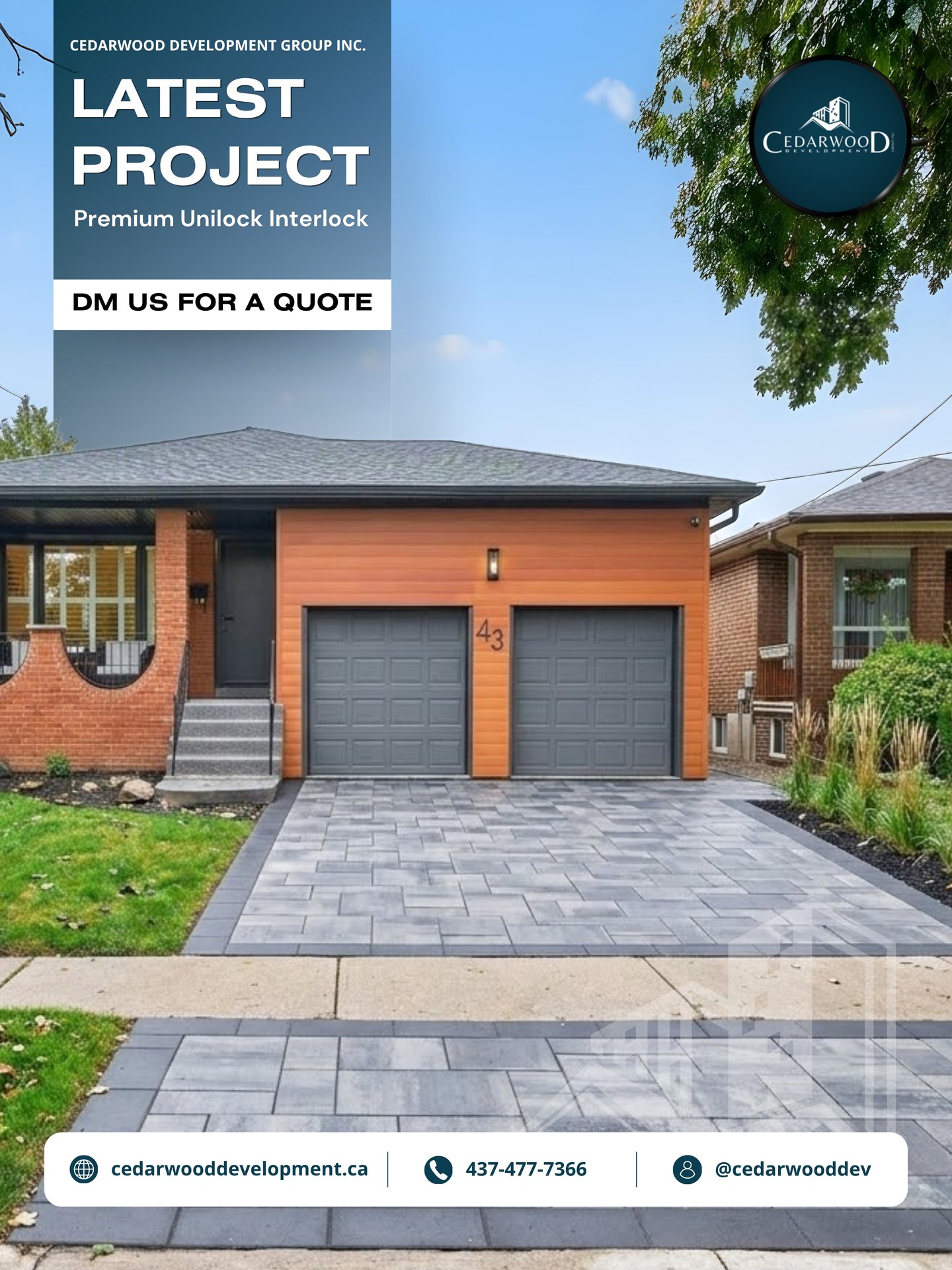 Latest project just dropped — Premium Unilock Interlock in Etobicoke, ON and this driveway is an absolute SHOWSTOPPER. 👀✨
Clean two tone design. Precision borders. Flawless installation. This is what Cedarwood Development Group delivers when you trust us with your home. 💪🏡
This is not just a driveway — this is the first thing people see when they pull up. Make it count. 📈
Searching "Unilock interlock Etobicoke" or "premium driveway interlocking GTA"? You just found your team. 👇
💡 Did you know? Homes with professional Unilock interlocking driveways sell 2x faster in the GTA real estate market. Curb appeal is not optional — it is a strategy. 💰
📍 Proudly serving Etobicoke, Toronto, Vaughan, Markham, Mississauga, Brampton, Richmond Hill, Scarborough, Ajax & all of the GTA
Our Services Include:
✅ Bathroom Remodels
✅ Kitchen Renovations
✅ Basement Finishing & Remodeling
✅ Epoxy Flooring
✅ Hardscaping, Interlocking & Landscaping
✅ Home Remodeling
💡 Ready for your transformation? Book your FREE estimate today!
📞 (437) 477-7366
📧 info@cedarwooddevelopment.ca
🌐 cedarwooddevelopment.ca
📍 Serving Toronto & the GTA
📆 DM us "QUOTE" to discuss your next project!
#UnilockInterlockEtobicoke #PremiumInterlockingGTA #DrivewayInterlockingEtobicoke #EtobicokeRenovations #InterlockingToronto #InterlockingGTA #HardscapingEtobicoke #UnilockGTA #CurbAppealEtobicoke #DrivewayRenovationGTA #GTARenovations #TorontoRenovations #HardscapingGTA #CedarwoodDevelopmentGroup #OntarioRenovations #TrustTheProcess