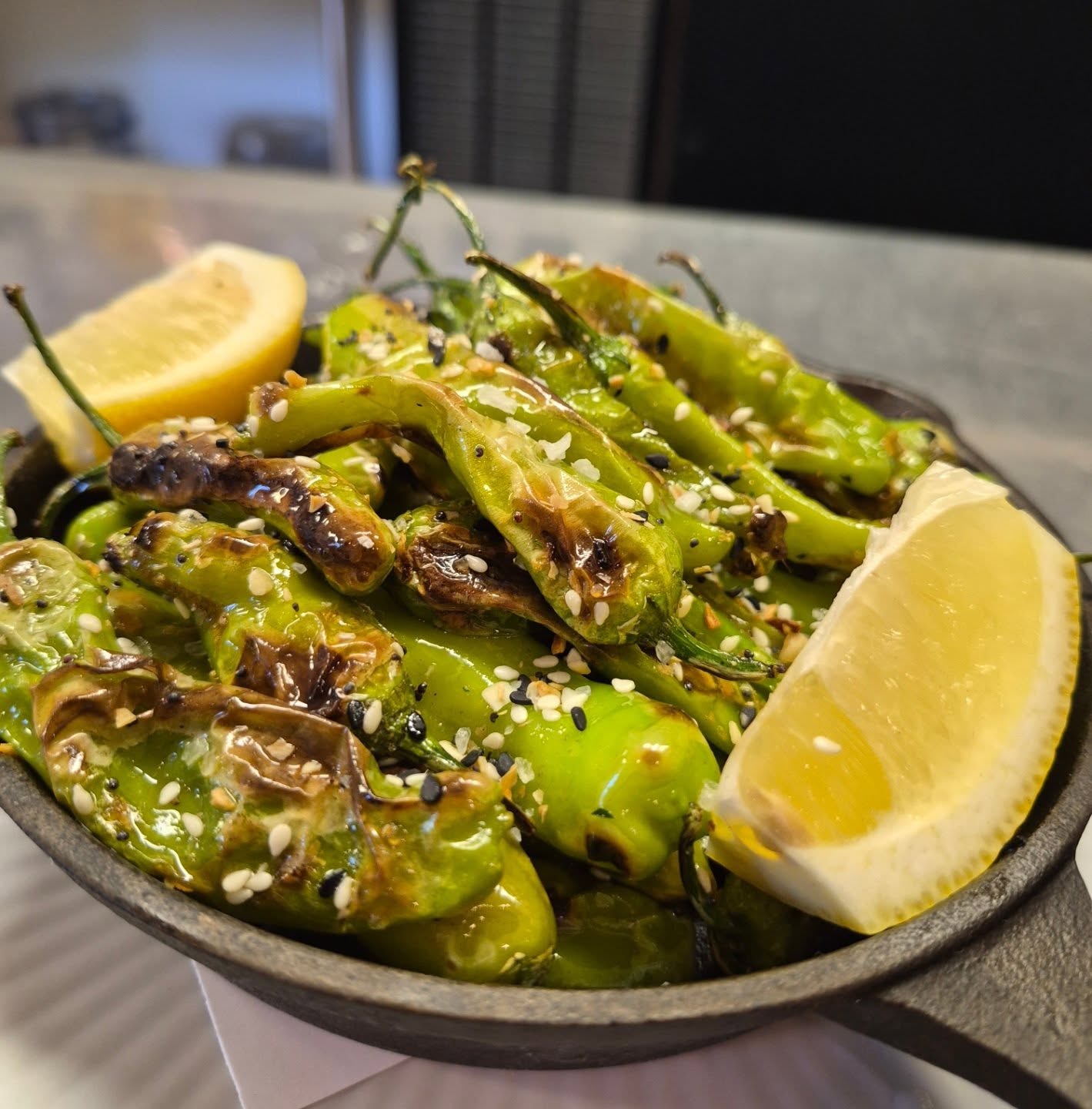 If you haven't had our pan roasted shishito peppers, we think you should! Finished with Everything Bagel Seasoning and some fresh lemon! Whats not to love!!