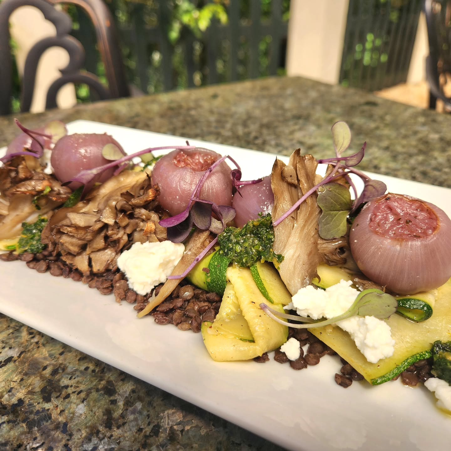 ✨️Our new vegetarian entree!✨️
Petite red onions stuffed with red wine rice. Served on lentils with maitake mushrooms, zucchini ribbons, preserved lemon gremolata and Feta.
See you this week!🥂
Open Wednesday through Saturday 5 ~ 8:30
#aptosdining #farmtotable #supportlocalbusinesses #staylocalaptos
Visit Santa Cruz Edible Monterey Bay Aptos Chamber of Commerce Santa Cruz Sentinel Santa Cruz Farmers' Market Lookout Santa Cruz Food & Wine