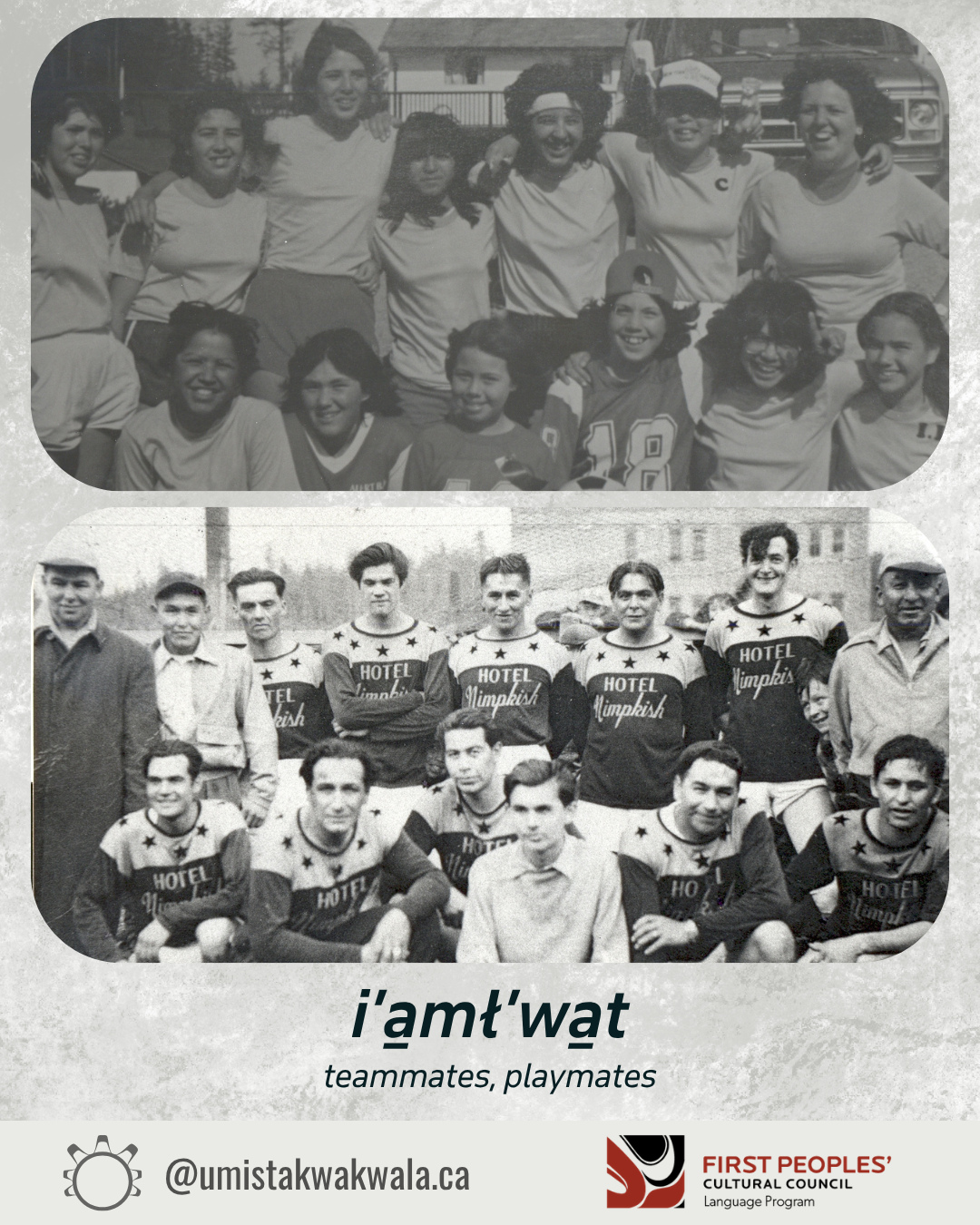 🖤⚽️ i'a̱mł'wa̱t ⚽️🖤
-teammates, playmates
Over the next couple of weeks we will be sharing some Kwak̓wala soccer words, in honour of the upcoming tournament here in Ya̱lis. We hope you enjoy.
For pronunciation, please check out firstvoices.com/kwakwala
G̱ilakas’la to @firstpeoplesculturalcouncil for supporting our #kwdaily project
#kwakwala #kwakwakawakw #indigenouslanguagerevitalization #umistaculturalcentre #soccer #umistakwakwala