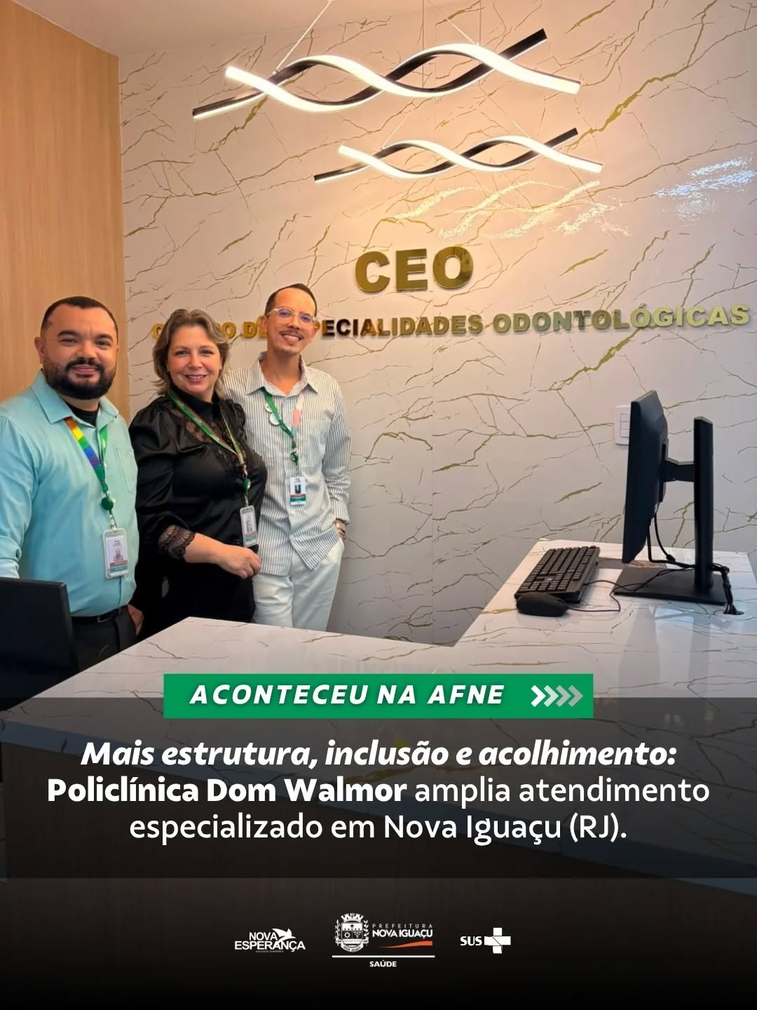Mais estrutura, mais acolhimento: Policlínica Dom Walmor amplia atendimento especializado em Nova Iguaçu
A Policlínica Dom Walmor, em Nova Iguaçu, passou a contar com uma estrutura ainda mais completa para o atendimento à população. No último sábado (13/06), foi inaugurada a Sala da Mulher, voltada ao atendimento de mulheres com endometriose, uma importante iniciativa no cuidado com a saúde feminina.
Na mesma ocasião, também foram reinaugurados sete consultórios do Centro de Especialidades Odontológicas (CEO), localizado na própria Policlínica. Entre os espaços, destacam-se um consultório destinado ao atendimento odontológico de mulheres vítimas de violência e outro voltado à odontopediatria para crianças neurodivergentes, como pacientes com TDAH e TEA, proporcionando mais conforto e segurança durante os procedimentos.
Com a unidade de Nova Iguaçu, a AFNE passa a administrar seu segundo Centro de Especialidades Odontológicas (CEO), somando-se à unidade já gerenciada em São Paulo e ampliando sua atuação na oferta de assistência odontológica especializada, humanizada e de excelência.
As novas estruturas representam um importante avanço na ampliação do acesso à assistência especializada, fortalecendo o compromisso com um cuidado mais humanizado, inclusivo e de qualidade para a população de Nova Iguaçu.
#CentroEspecialidadesOdontológicas #Saúde #NovaIguaçu #TimeAFNE
#ParaTodosVerem: Sequência de fotos mostra ambientes internos do Centro de Especialidades Odontológicas (CEO) de Nova Iguaçu (RJ), com destaque para a estrutura moderna da unidade. As imagens apresentam a recepção, a entrada decorada para inauguração, consultórios odontológicos equipados, incluindo uma sala voltada ao acolhimento de mulheres, além de espaços preparados para o atendimento infantil, com decoração lúdica inspirada no fundo do mar, cadeiras odontológicas coloridas e materiais educativos. Os registros evidenciam ambientes amplos, organizados e adaptados para oferecer conforto, acolhimento e qualidade no atendimento à população.