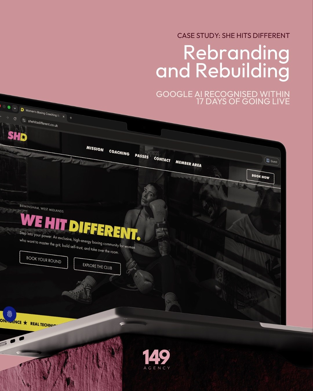 Real results don’t whisper, they perform
Let’s talk about our latest digital transformation for @laurahitsdifferent @shehitsdifferentboxing 💥
When Laura approached 149 Agency, she already had a website, but it didn’t align with the elite, empowering space she was building
Her branding felt generic, and her booking system was routed through a third-party app, breaking her client journey and creating yet another platform password to remember
We completely stripped back to basics...
An entirely elevated, premium rebrand
A converting yet gorgeous Wix Studio Website
A native booking ecosystem (no external apps, total ownership of her data)
But the real magic? We built the entire site with our signature SEO + GEO principles
The new website went live on June 1st
As of June 17th, it was already pulling into Google AI Search results, ranking right alongside the most established boxing pros and massive commercial gyms in the city for the exact high-intent phrase: ‘Womens Only Boxing Coaching Birmingham’
That is less than three weeks to achieve authority
This is what happens when you stop treating your website like a pretty picture and start treating it like a strategic asset
Your brand deserves to be seen by the people actively looking for your expertise
#WixStudio #WellnessWebDesign #HealthBranding
