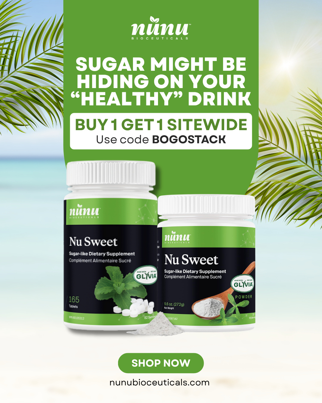 That smoothie. That iced coffee. That “healthy” drink. 🍋
Sugar has a way of sneaking into your day when you least expect it—especially during the summer.
From refreshing beverages to your favorite seasonal treats, those extra grams can add up quickly.
If you're looking for a smarter way to enjoy sweetness while staying aligned with your wellness goals, NU Sweet makes it easy to enjoy the flavor you love without the extra sugar.
🎉 BUY 1, GET 1 FREE SITEWIDE
🎟 Use code BOGOSTACK
📅 Promo runs until June 30 only
🛒 Shop now via LINK IN BIO.
#nunubioceuticals #nusweet #summerwellness #healthyswaps #sugarfree #dailywellness #betterbodyandmindsummer #wellnessgoals #bogostack