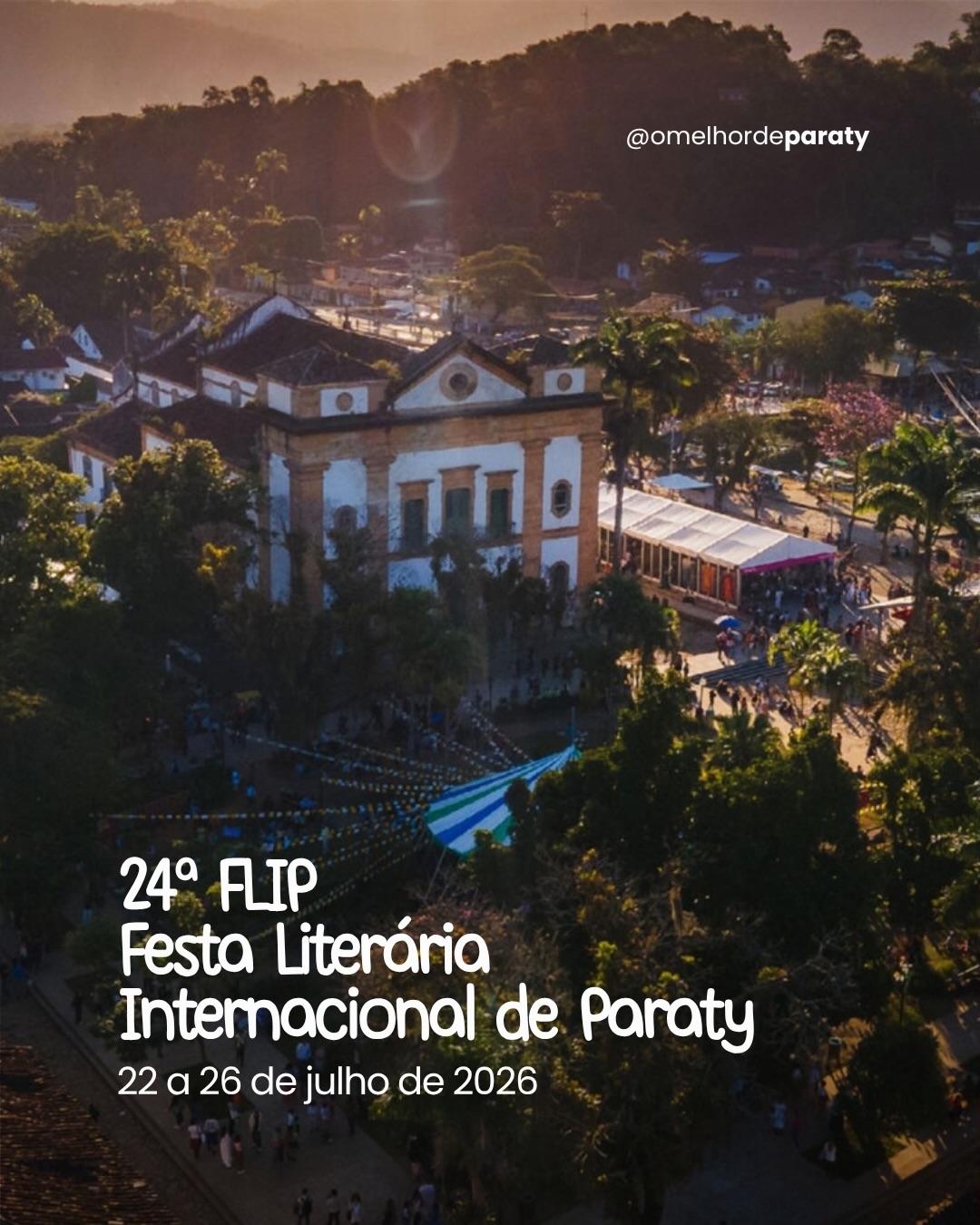 A Flip 2026 já tem data marcada: de 22 a 26 de julho.
Um dos eventos mais importantes do calendário de Paraty, que transforma a cidade em um grande encontro de literatura, cultura e arte.
Já garantiu sua hospedagem? Temos casas e pousadas disponíveis. Reserve com antecedência.
