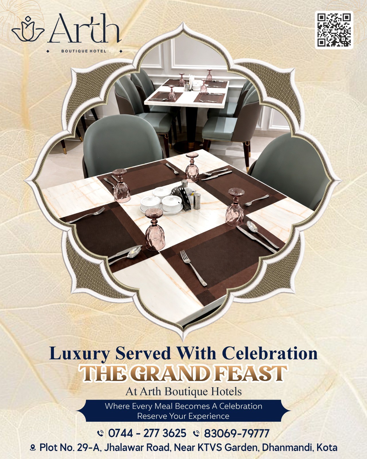 🍽️ Where Every Meal Becomes A Celebration! ✨
Experience luxury dining, delicious flavors, and unforgettable moments at Arth Boutique Hotel.
📍 Plot No. 29-A, Jhalawar Road, Near KTVS Garden, Dhanmandi, Kota, Rajasthan
📞 0744-277 3625 | 83069-79777
🌐 www.arthboutiquehotel.com
.
.
#ArthBoutiqueHotel #GrandFeast #LuxuryDining #KotaFoodies #RestaurantInKota #KotaRestaurants #ReserveNow