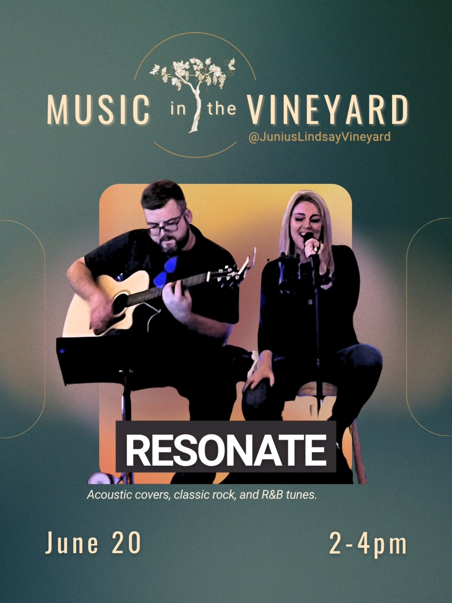 Join us this Saturday for Music in the Vineyard! The talented duo, @resonatebandnc, will be playing tunes from 2-4pm. Picnics and snacks are welcome.
See you then! 🥂🎶☀️