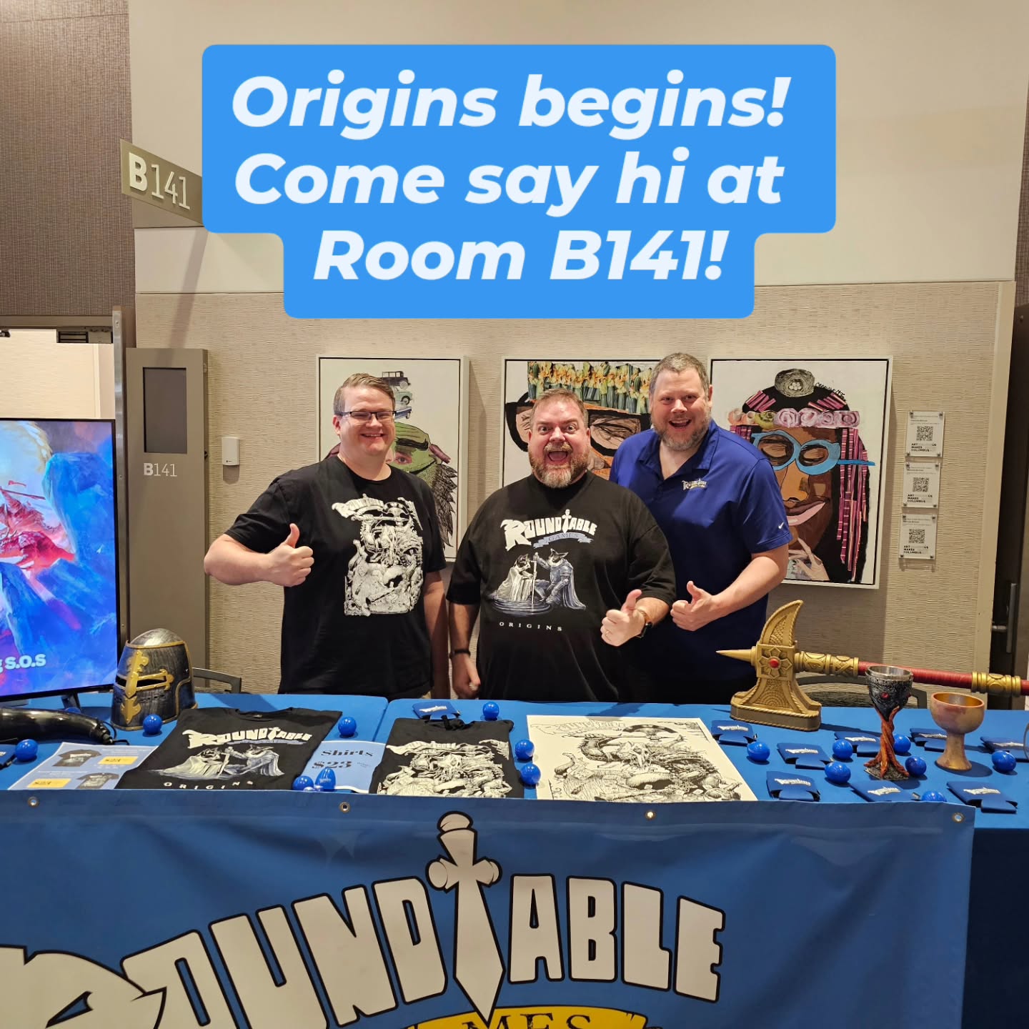 Origins has started and the 40k players are already here kicking things off with a bang! Come say hi, pick up some swag and grab our new Origins t-shirt!