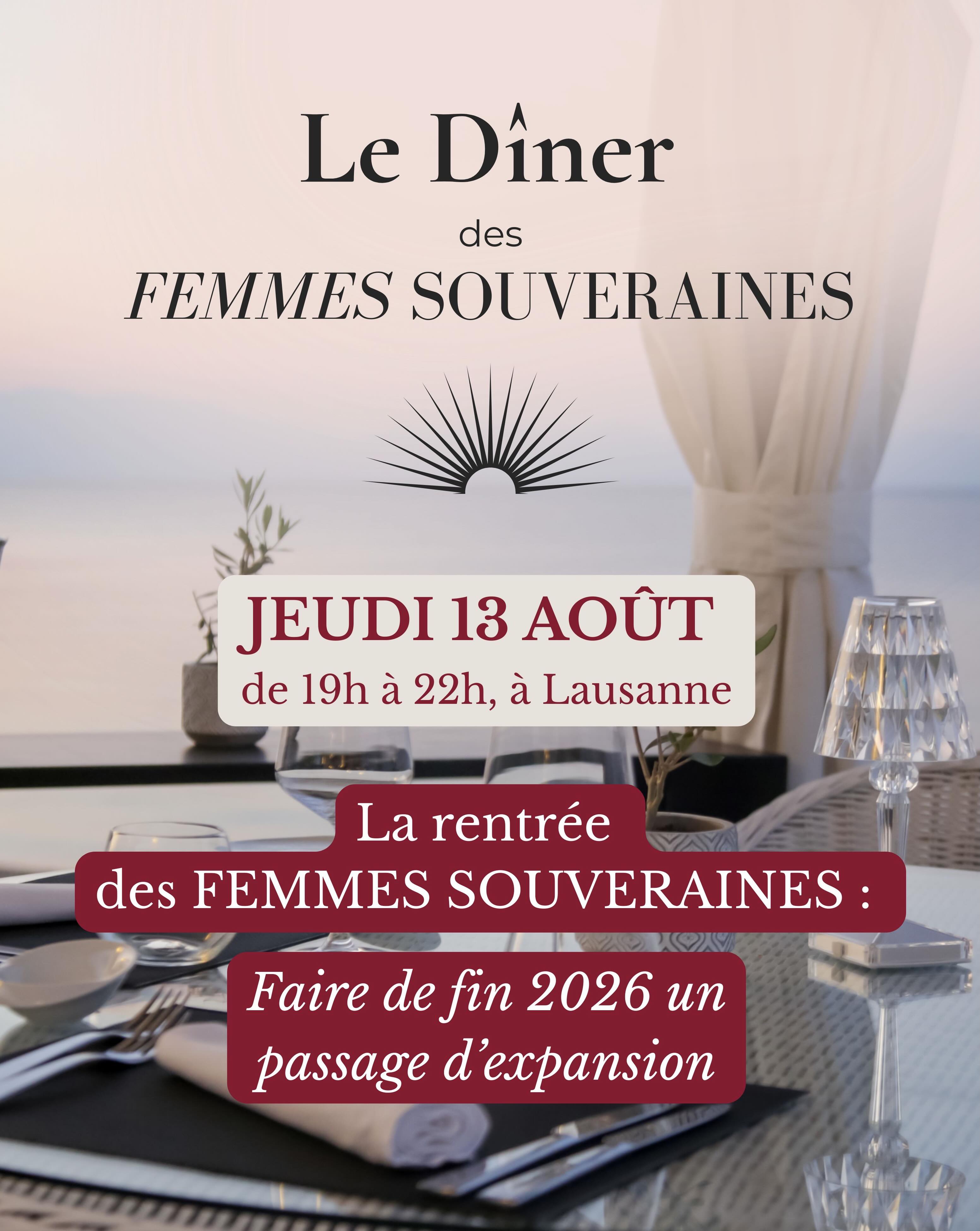🎉 La date du prochain Dîner est fixée!
Il aura lieu le jeudi 13 août prochain, au Roof Top de l’hôtel Royal Savoy, à Lausanne, de 19h à 22h.
Pour ce nouveau dîner, j’ai choisi une thématique essentielle :
« La rentrée des Femmes Souveraines : Faire de fin 2026 un passage d’expansion »
Parce que la rentrée n’a pas besoin d’être une simple reprise.
Elle peut devenir un seuil.
Un moment où l’on choisit consciemment ce que l’on ne veut plus ramener dans sa vie.
Les anciens fonctionnements.
Les anciens rythmes.
Les anciens compromis.
Les anciennes façons de porter, de gérer, d’avancer.
Et surtout, un moment où l’on décide quelle FEMME on veut incarner pour traverser les derniers mois de l’année depuis plus de clarté, de puissance, de présence et de souveraineté.
Une soirée intimiste entre femmes ambitieuses et conscientes pour poser ton intention de rentrée, clarifier le prochain niveau que tu sens déjà en toi, et faire de cette fin 2026 un espace d’expansion consciente, plutôt qu’une simple continuité.
Places limitées à 8 femmes. Il reste 6 places.
Prix : CHF 66.- (hors repas et boissons)
Pour réserver ta place, il te suffit de m’écrire en MP.
#femmesouveraines
#dinerentrefemmes
#femmesambitieuses
#femmesconscientes
#sororité