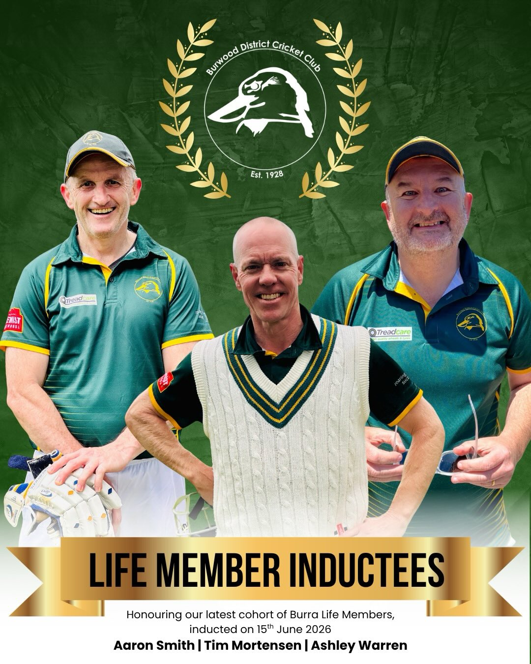 π BDCC Life Members Announcement π
Following Monday nightβs AGM, Burwood District CC is honoured to announce that Tim Mortensen, Aaron Smith and Ash Warren have been inducted as the 27th, 28th & 29th Life Members of our club.
Tim, Aaron and Ash have all had monumental impacts at BDCC, both on-field and off-field, across many decades. They are all still actively involved in our Veterans team.
Aaron started in juniors in 1979, winning multiple premierships, working his way through to leading the senior 1st XI in A1 Grade. Equal parts talented and tough, Aaron was the standard setter at the club for so long in the top grades. Through his leadership, guidance and impact, he is one of the most respected and revered people in the clubβs history. Aaron is the son of Life Member, Peter Smith (elected in 1989).
Tim commenced his Burra career in the 1985/86 season. Tim is a popular teammate to all. He is currently 4th on the all-time club runs scoring list. One of many career highlights for Tim was batting when the winning runs were scored in the historic 2006/07 A1 Premiership, along with winning the club batting award in the same season. Tim has also taken the most club catches for any non-keeper.
Ash started at the club in 1995/96 and has held many different positions of responsibility. These include; President, Treasurer, General Committee and team captain of various sides. Ash has been a vibrant figure around the club for many years.
The new Life Members will be formally presented at the Past Players Day in the upcoming season.
Please join us in congratulating these three outstanding club people.