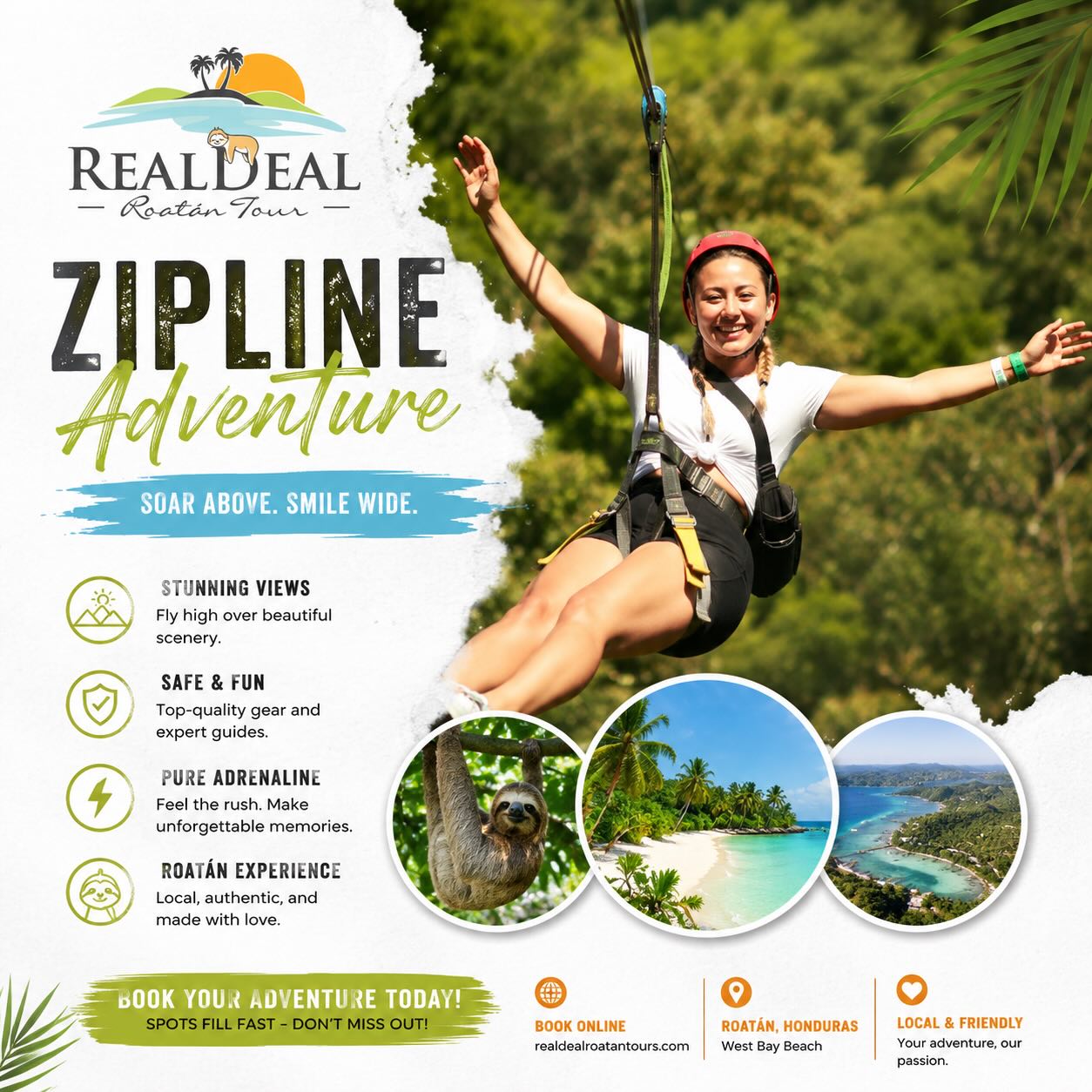 Ready to fly through paradise?
Experience the thrill of soaring above Roatán’s beautiful tropical landscape on an unforgettable zipline adventure. Whether you’re seeking excitement, stunning views, or lasting memories, this is an experience you won’t want to miss.
• Professional Guides
• Safe & Secure Equipment
• Incredible Scenic Views
• Authentic Roatán Experience
Spots fill up quickly.
Book your adventure today at www.realdealroatantours.com
#RealDealRoatanTours #ZiplineRoatan #RoatanAdventure #VisitRoatan #RoatanHonduras AdventureTravel IslandExperience CruiseExcursion