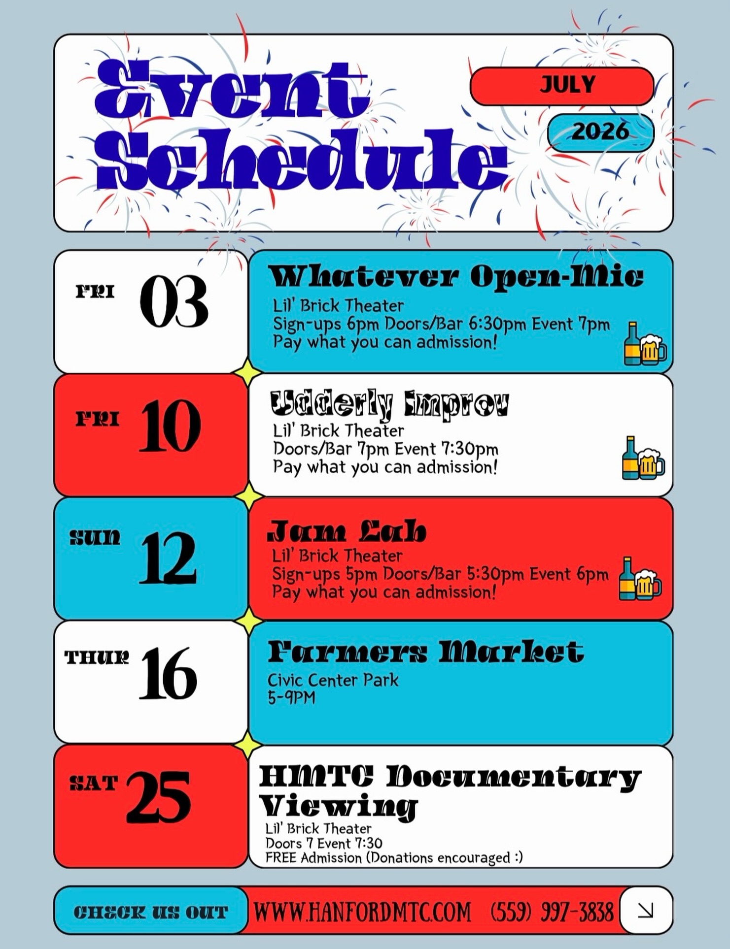 Events happening at Lil’ Brick (AND MORE) for the month of JULY!!!