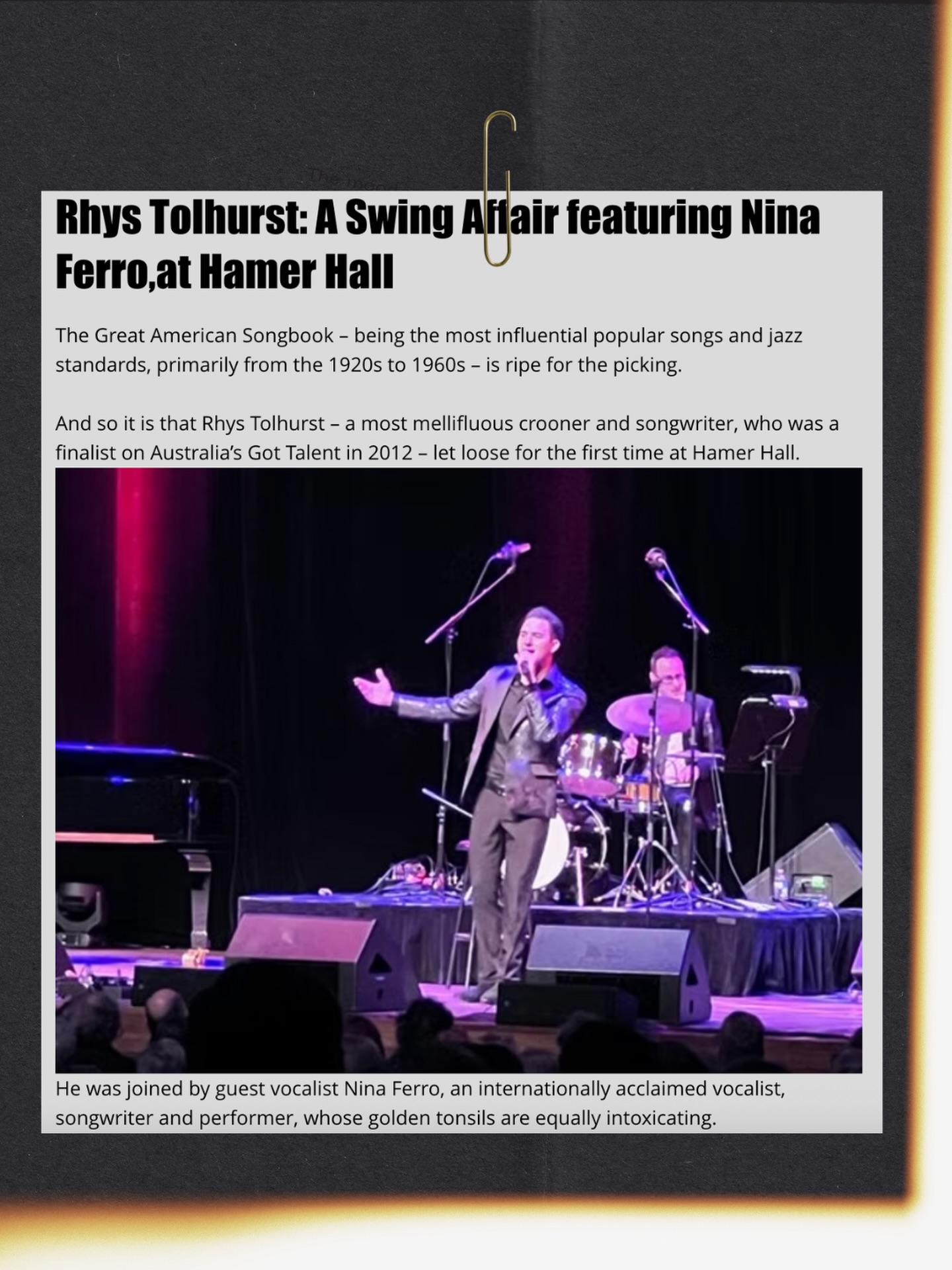 I’m very honoured to receive this review of my show ‘A Swing Affair’ from Alex at ‘I tell you what I think’.
Thank you kindly ❤️