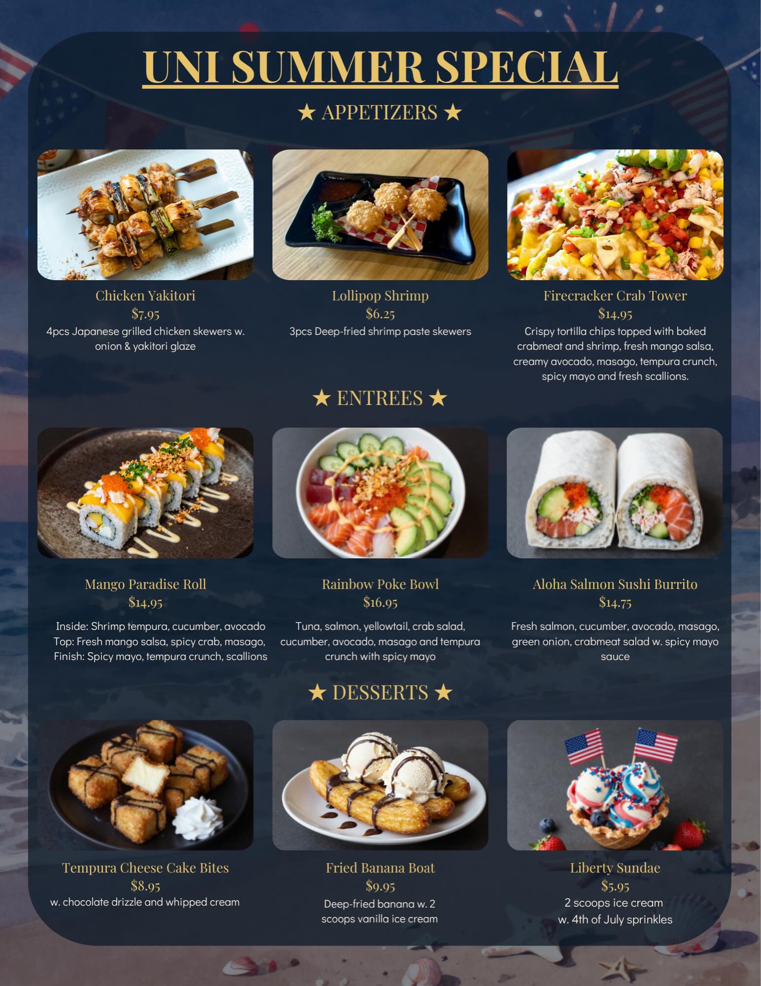 ☀️ Summer tastes better with sushi.
Our limited-time Summer Special Menu is available now. See you soon! 🍣✨
#UniSushiAndRamen #SummerSpecial #EastLansingFood #MSUEats