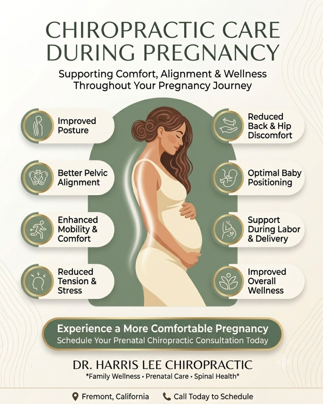 ✨ Pregnancy is a beautiful journey, and your body deserves the support it needs every step of the way. Chiropractic care during pregnancy may help improve posture, reduce back and hip discomfort, enhance mobility, and promote overall wellness for both mom and baby. 🤰💚
At Dr. Harris Lee Chiropractic, we're committed to helping you experience a more comfortable and balanced pregnancy through gentle, personalized care.
📍 Fremont, CA
📞 Call today to schedule your prenatal chiropractic consultation!
#DrHarrisLeeChiropractic #PrenatalChiropractic #HealthyPregnancy #FremontChiropractor #PregnancyWellness