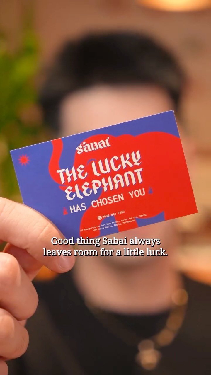 Your next Thai feast comes with a little surprise. Shake the bowl, roll the dice, and see what fortune awaits you at Sabai.🇹🇭 The lucky elephant has chosen you, Roll for Sabai Luck now from June-18 to August 18 🎲
How to Play:
1️⃣ Visit Sabai and order your favorite dishes
2️⃣ Receive your lucky invitation card 🎟️
3️⃣ Scan the QR code at the back to book your reservation (required)
4️⃣ Return to Sabai and get ready for your lucky roll
5️⃣ Surrender your card to our Sabai team for eligibility checking
6️⃣ Shake the dice in the bowl and roll 🎲
7️⃣ Land on six (6) and you win! ✨
8️⃣ Enjoy your surprise and share your Sabai moment — don’t forget to tag us! 💙
Good food, good vibes, and a little bit of luck await.
T&C’s apply
DTI Fair Trade Permit No. FTEB-259961 Series of 2026
#sabai #SabaiManila #rollthedice #BGC #thaifood