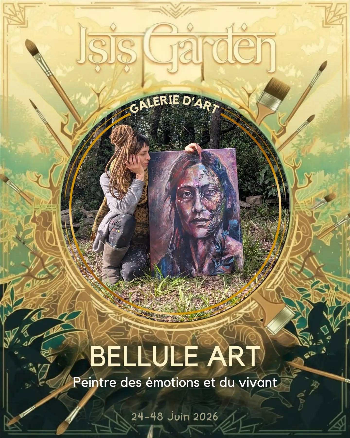 ✨ Galerie d’art — Isis Garden Festival ✨
Un espace d’émotions fortes, de partage et de contemplation, pour stimuler vos sens visuels autant que vos oreilles.
PAUL K ART
Tailleur de pierre et astronome amateur, @paul_k_art mêle géométrie, espace, dotwork, aquarelle et feuille d’or dans un univers galactique et rétrofuturiste, entre symbolisme, astronomie et quête de soi.
ANAËL AZÜRIA
Artiste visionnaire, @azuria_a explore les mondes spirituels, mythologiques et symboliques à travers la peinture à l’huile, la géométrie sacrée et le vitrail, créant de véritables portails entre visible et invisible.
MARLÈNE BIGONI
@marlene.bigoni.art peint des remèdes pour l’âme, où l’univers, la Terre vue du ciel et les microcosmes organiques nous rappellent notre lien au Grand Tout.
LOUIZA MALGUITOU
Artiste plasticienne et architecte, @louizzam façonne la Terre en peinture et sculpture, composant ses couleurs avec plantes médicinales et argiles locales, entre cosmovisions indigènes, racines, géométries amazighes et reconnexion à la Terre.
AUDREY LALLIET
Peintre, musicienne et énergéticienne, @audreylalliet crée des œuvres intuitives aux influences chamaniques, portes vers les mondes subtils, la mémoire des origines et le voyage intérieur.
BELLULE ART
@belluleart peint entre figuration et abstraction, explorant les émotions, les états d’âme et les dualités du vivant, à travers la couleur, la matière, la nature et l’émergence de l’invisible.
🌿 À découvrir à la galerie d’art de l’Isis Garden Festival.
#isisgardenfestival #galeriedart #artfestival #galerieephemere #peinturecontemporaine