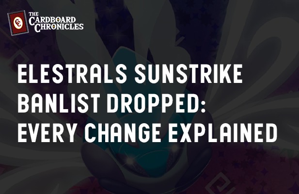 ELESTRALS SUNSTRIKE BANLIST IS HERE.
Effective June 27, just ahead of Sunday's premier. Nine card changes total.
THE BANS:
❌ Bag of Winds - Back in the Bag
❌ Tower of the Winds
❌ Cirrucoon - Champion of Aeolus
(all three enable the dominant turn-one Stratomoth strategy)
❌ Anocell, Daybreak (banned preventatively)
THE LIMITS (1 copy each):
⚠️ Eruption - Hephaestus' Jealousy
⚠️ Ectopossum - Champion of Artemis
⚠️ Majursa - Champion of Hestia
⚠️ Apheros, Base Set
⚠️ Novacore - Champion of Apollo
⚠️ Avialith - Champion of Hermes
The interesting call: Elestrals didn't ban Stratomoth itself. They went after the enablers that let it resolve on turn one, which keeps the strategy alive but makes it actually take real setup to pull off.
A second adjustment window is already planned for late August or early September before Snowshade arrives.
Full breakdown at the link in bio.
#Elestrals #ElestralsTCG #Sunstrike #DivineChampions #TCG #CompetitiveTCG