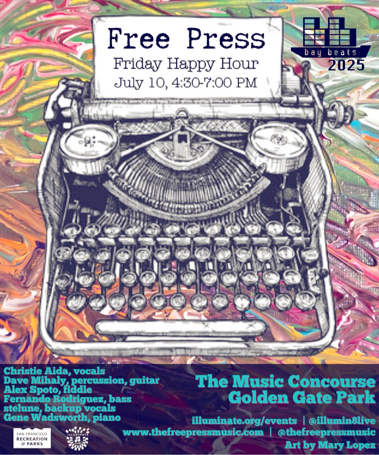 Join #FREEPRESS #MUSIC for a #JULY 10th #FRIDAY #HAPPYHOUR from 430-7pm! Two sets of music featuring @thefreepressmusic original tunes to a treasure trove of deep cuts dedicated to our beloved city, San Francisco.