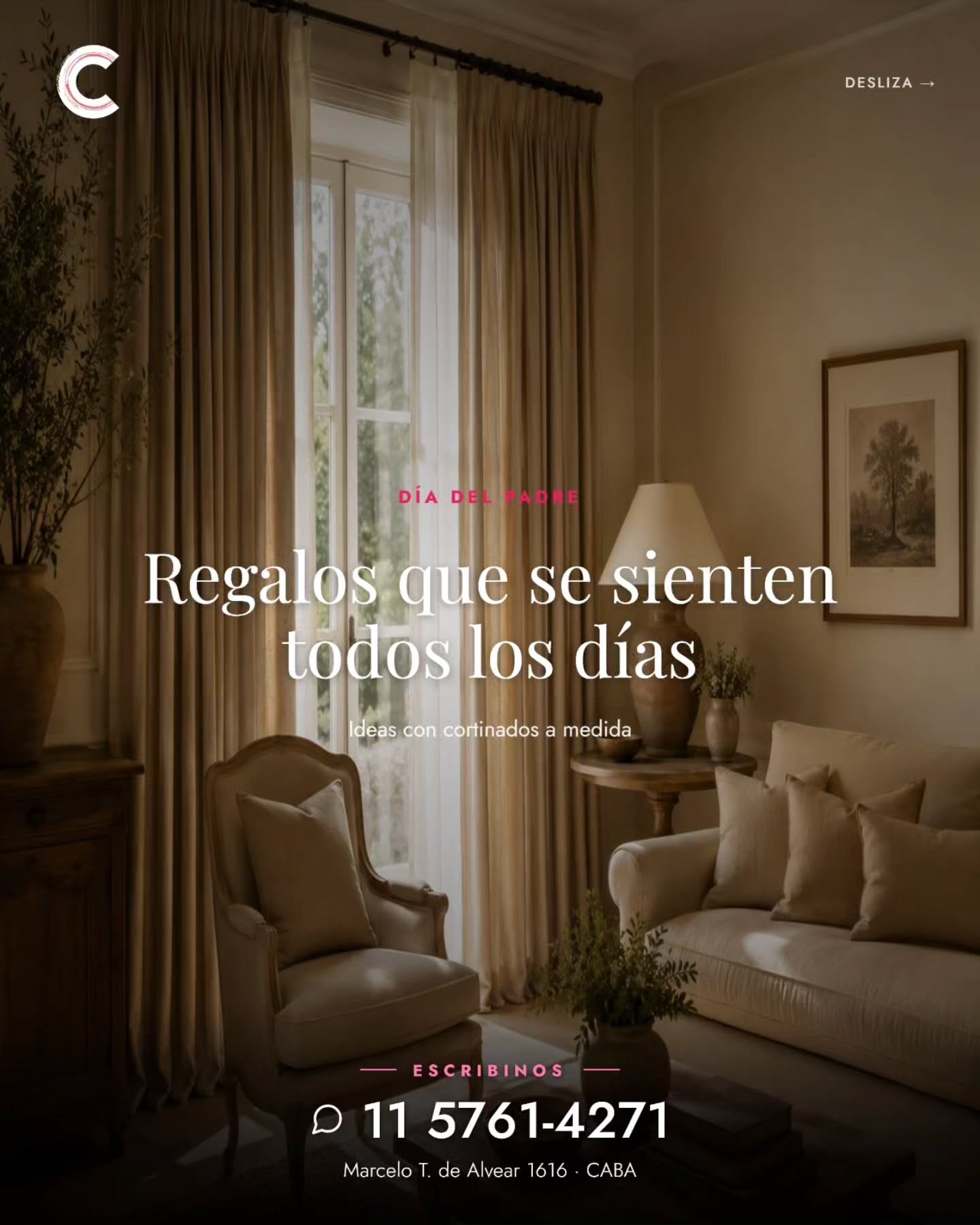 Un regalo que se siente cada noche, cada tarde, cada vez que entra al cuarto donde se relaja. Te tiramos 3 ideas para regalarle a papá un rincón mejor — todas con asesoramiento a domicilio y entrega antes del Día del Padre.
📲 11 5761-4271
#cortiblanc #diadelpadre #regalospapa #cortinasamedida
