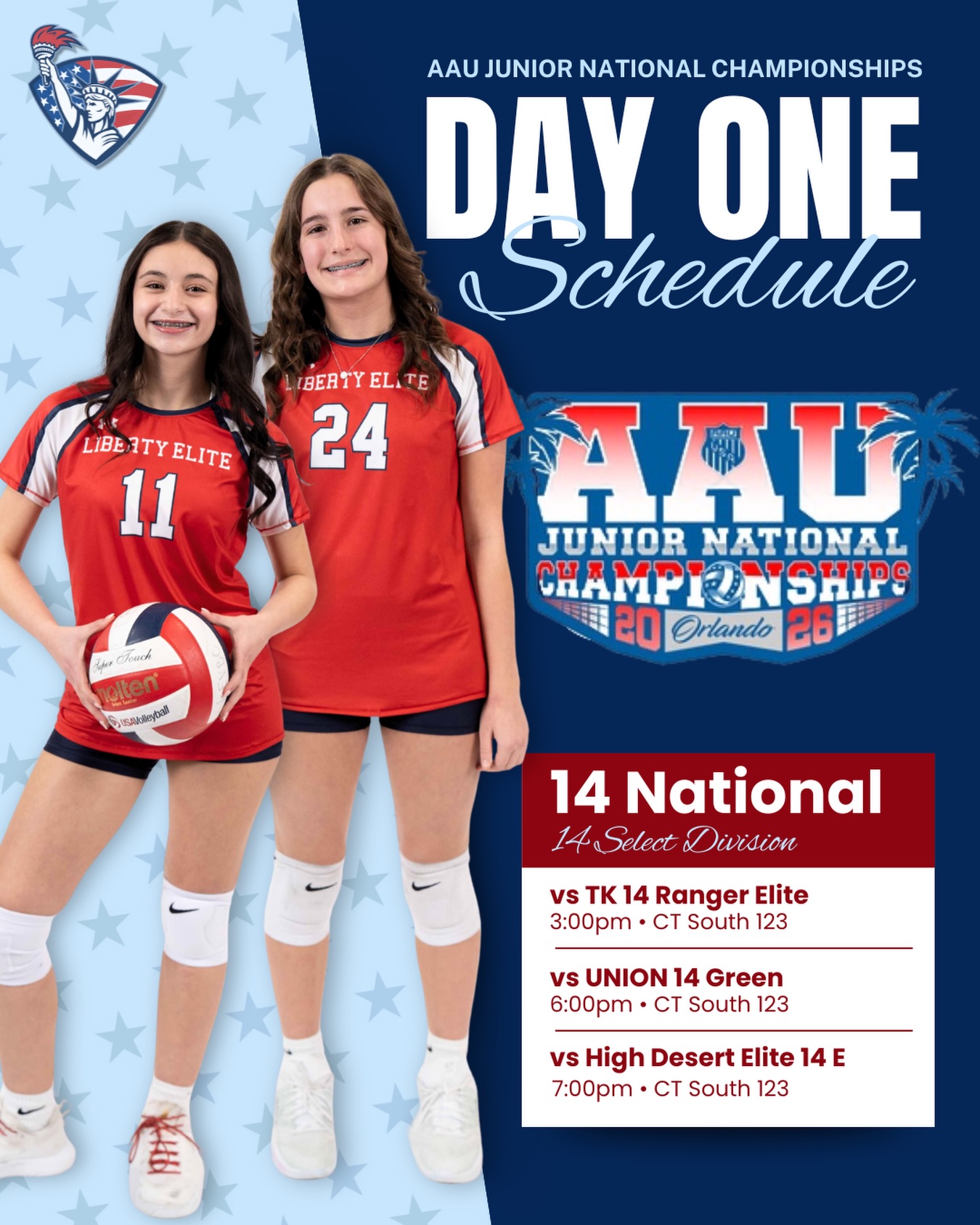 Best of luck to 14 National as they take on AAU Nationals in Orlando! ❤️🏐🗽