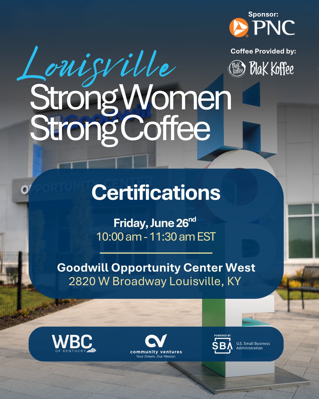 ☕ Louisville, let’s talk certifications.
Strong Women Strong Coffee returns Friday, June 26, for a morning centered on connection, community, and practical insight for business owners ready to better understand certifications and how it can support long-term growth.
This conversation will cover the certification process, how to apply, common misconceptions, and ways to leverage certification for contracts, networking, visibility, and new opportunities.
Whether you’re just starting to explore certifications or wondering how to make the most of it once you have it, this session is designed to help you walk away with clearer next steps and a stronger sense of what is possible for your business.
📍 Goodwill Opportunity Center West
2820 W. Broadway, Louisville, KY
📅 Friday, June 26
⏰ 10:00 AM – 11:30 AM
Reserve your spot with the link in our bio: @wbckentucky
With support from our sponsor, @pncbank, and coffee provided by, @blakkoffeecafe.
#StrongWomenStrongCoffee #WBCofKY #LouisvilleKY #WomenInBusiness #SmallBusinessCommunity #WomenEntrepreneurs #KentuckyBusiness #LouisvilleEvents #BusinessCertification