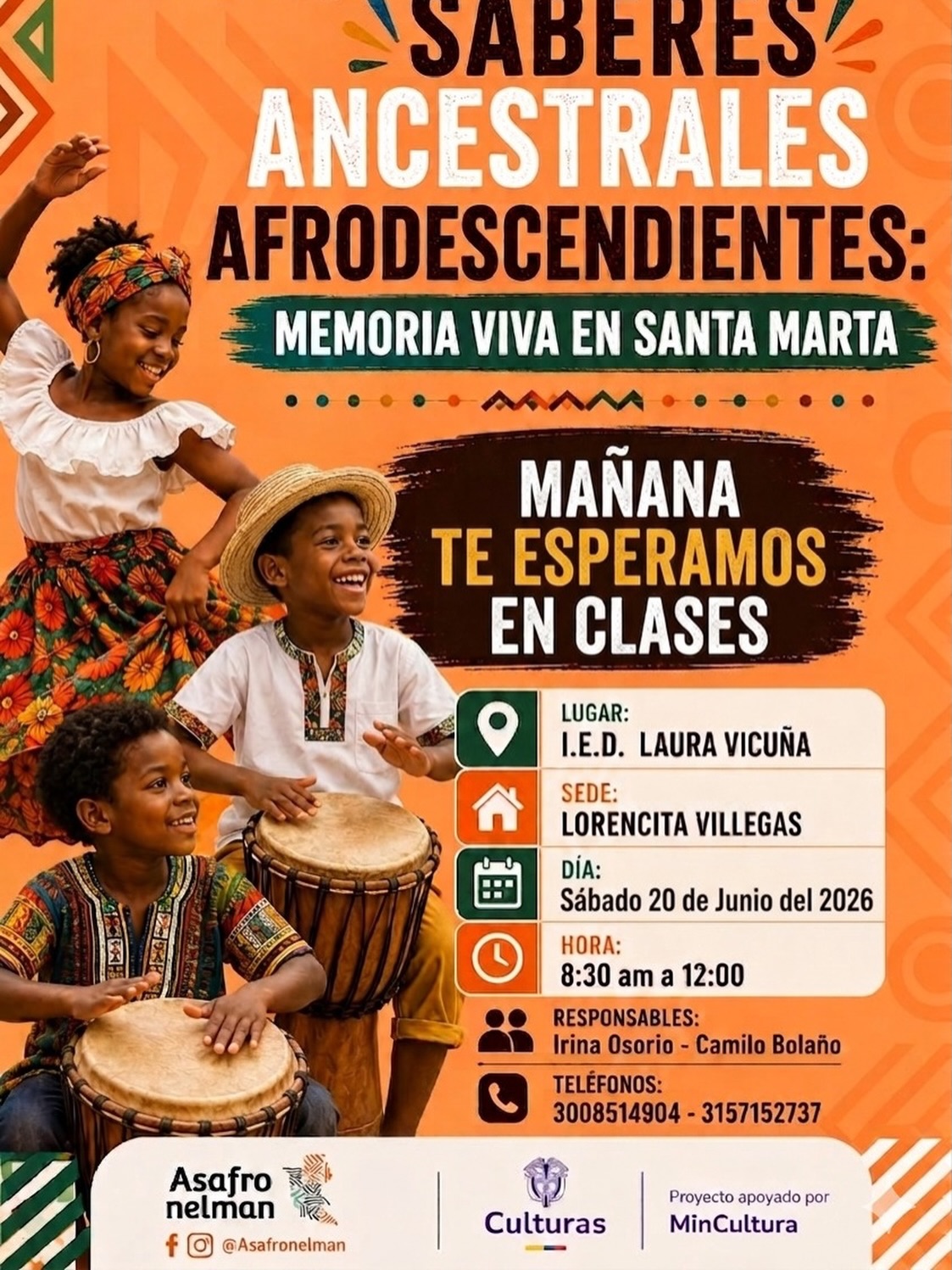 Mañana tenemos clases!
En la Sede Lorencita Villegas
Nos vemos a las 8:30 AM
@mincultura
