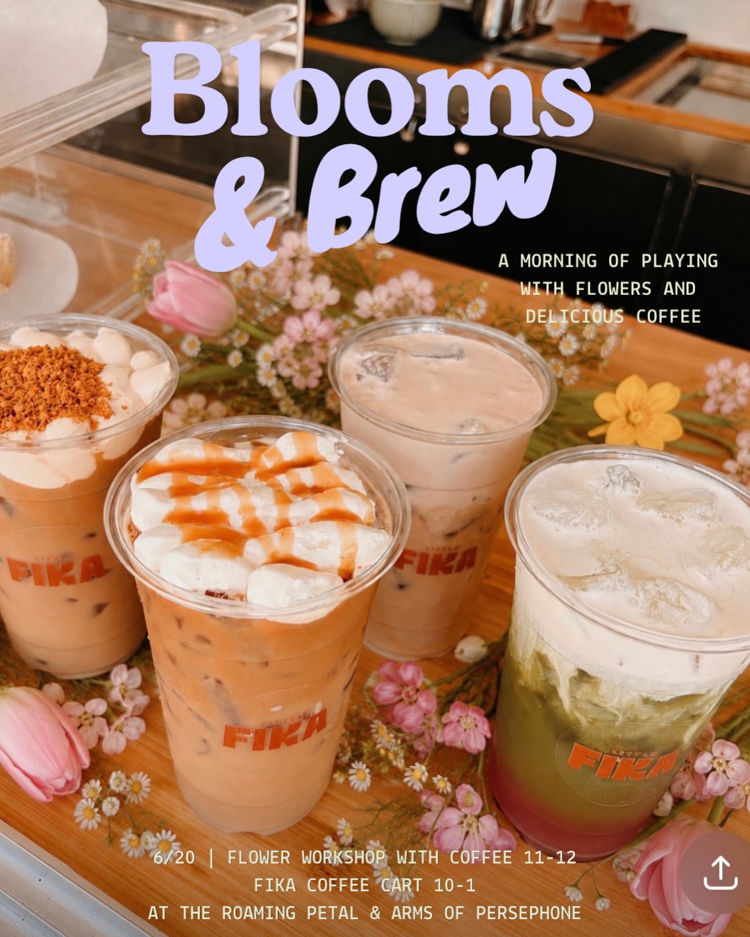 We have a few very fun community events coming up at the shop and we can’t wait to spread flower love with you all!
Join us Saturday June 20th for our first ever Blooms and Brew Saturday :) A morning filled with coffee, flowers and fun! Fika coffee cart will be popped up from 10-1 in our Garden will delicious coffee! Come grab some coffee, shop some blooms, or just come relax with some friends! Special bonus we are hosting a workshop from 11-22 that includes a learning build you very own bouquet plus a coffee of your choice :) Tickets in bio and space is limited!
Then Friday June 26th we are kicking of Summer with a fun and whimsical midsummer party from 3-7! Bring the kiddos or the girlies and come hang! We will have vendors, a diy flower crown station our first ever BYOV - Bring your own vase night where you can bring any vase you like and we will can help you fill it! Plus some fun photo ops and more!