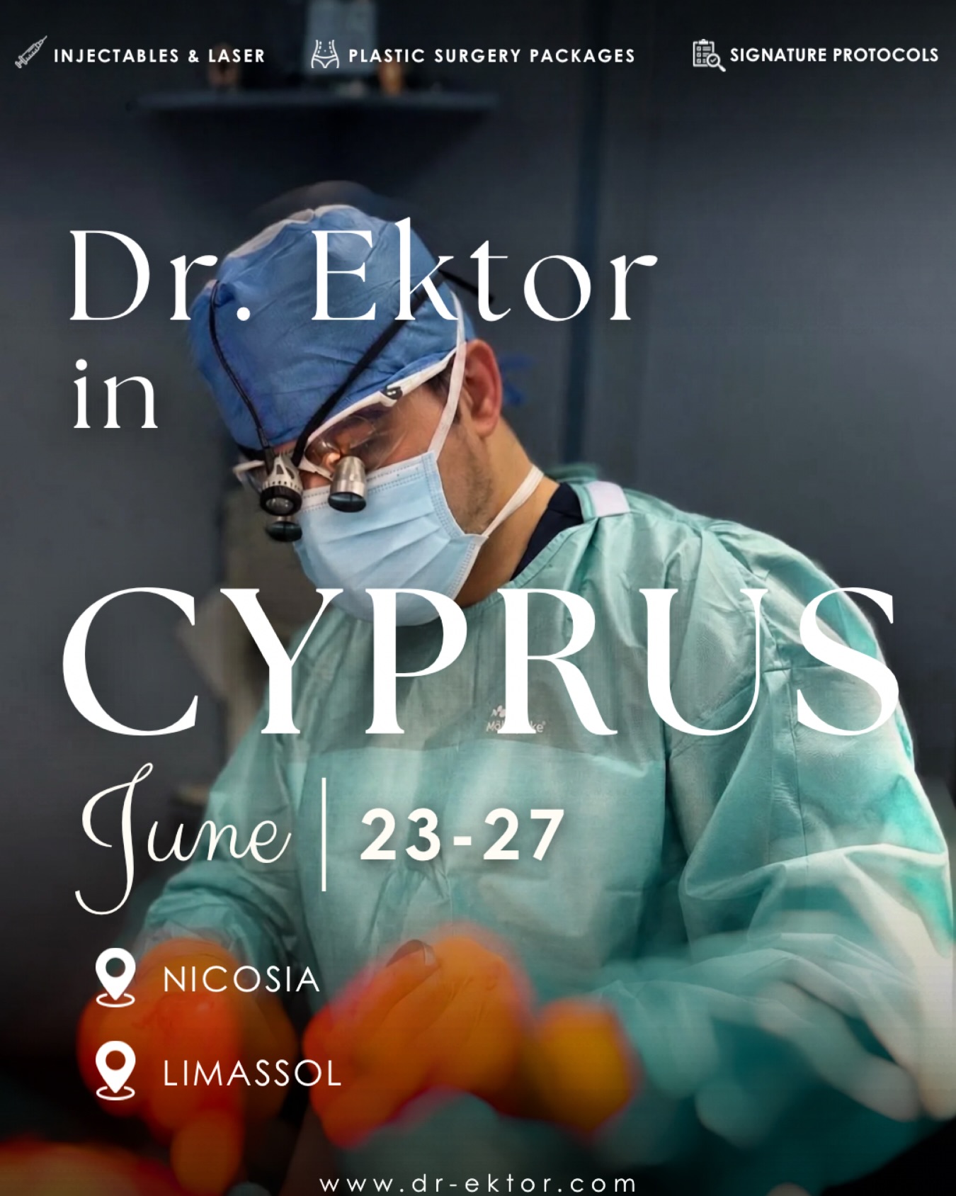 ✨ Cyprus Exclusive | June 23-27✨
Ο Πλαστικός Χειρουργός Δρ. Έκτορας Χατζηπαναγής (MD, PD, PhD) θα βρίσκεται στην Κύπρο για λίγες μόνο ημέρες.
📍 Λευκωσία – Λεμεσός
✔️ Ενέσιμες Θεραπείες Προσώπου & Laser
✔️ Εξατομικευμένα Πλάνα Πλαστικής Χειρουργικής στην Αθήνα
🖋️ Signature Protocols by Dr. Ektor
🔥 Limited availability
Κλείσε ΤΩΡΑ το ραντεβού σου.
📲 DM ή:
+30 210 725 8982 (GR)
+357 96 444 870 (CY)
📧 info@perfect-blue.com
🌐 www.dr-ektor.com
#cyprus #plasticsurgeon #limassol #nicosia #drektor