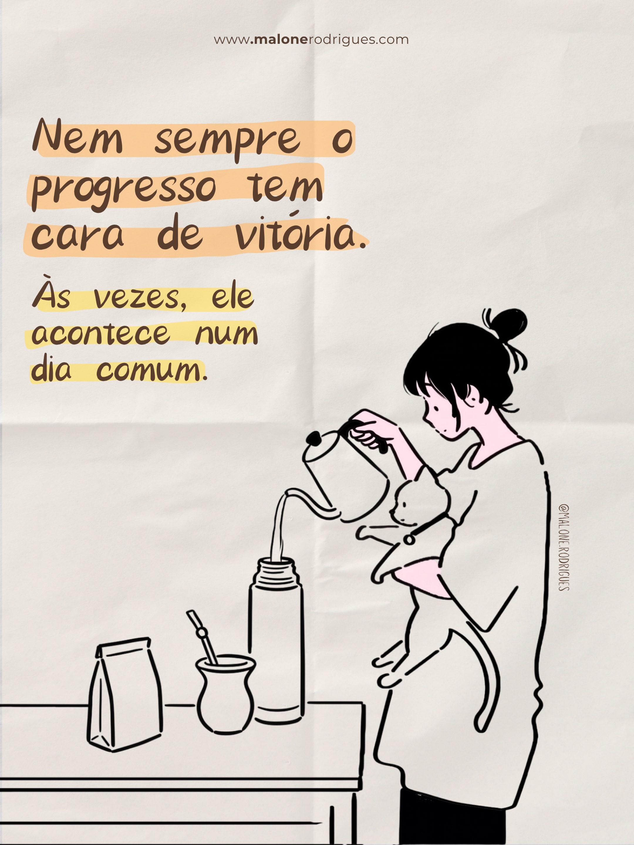 Nem sempre o progresso tem cara de vitória.
Às vezes, ele acontece num dia comum.
• Acontece quando tu levantas mesmo sem muita vontade.
• Quando fazes o que era possível, e não tudo o que imaginavas.
• Quando respiras antes de responder.
• Quando escolhes dar um passo, mesmo pequeno.
• Quando não desistes de ti no meio da travessia.
A gente costuma esperar grandes sinais para reconhecer que está avançando. Mas, muitas vezes, a vida vai se reconstruindo no silêncio dos dias simples.
Um passo vivido de cada vez. Uma escolha possível de cada vez. Um cuidado pequeno de cada vez.
Na Logoterapia, aprendemos que o sentido não aparece apenas nos grandes acontecimentos. Ele também pode ser encontrado nas pequenas respostas que damos à vida, justamente no meio da rotina.
🧉 Então, talvez hoje tu não precises vencer tudo.
Talvez só precises reconhecer o pequeno progresso que já aconteceu no teu dia comum.
••••
Atendimento em psicoterapia online e presencial.
Para saber mais, pode me chamar pelo WhatsApp ou aqui pelo direct.