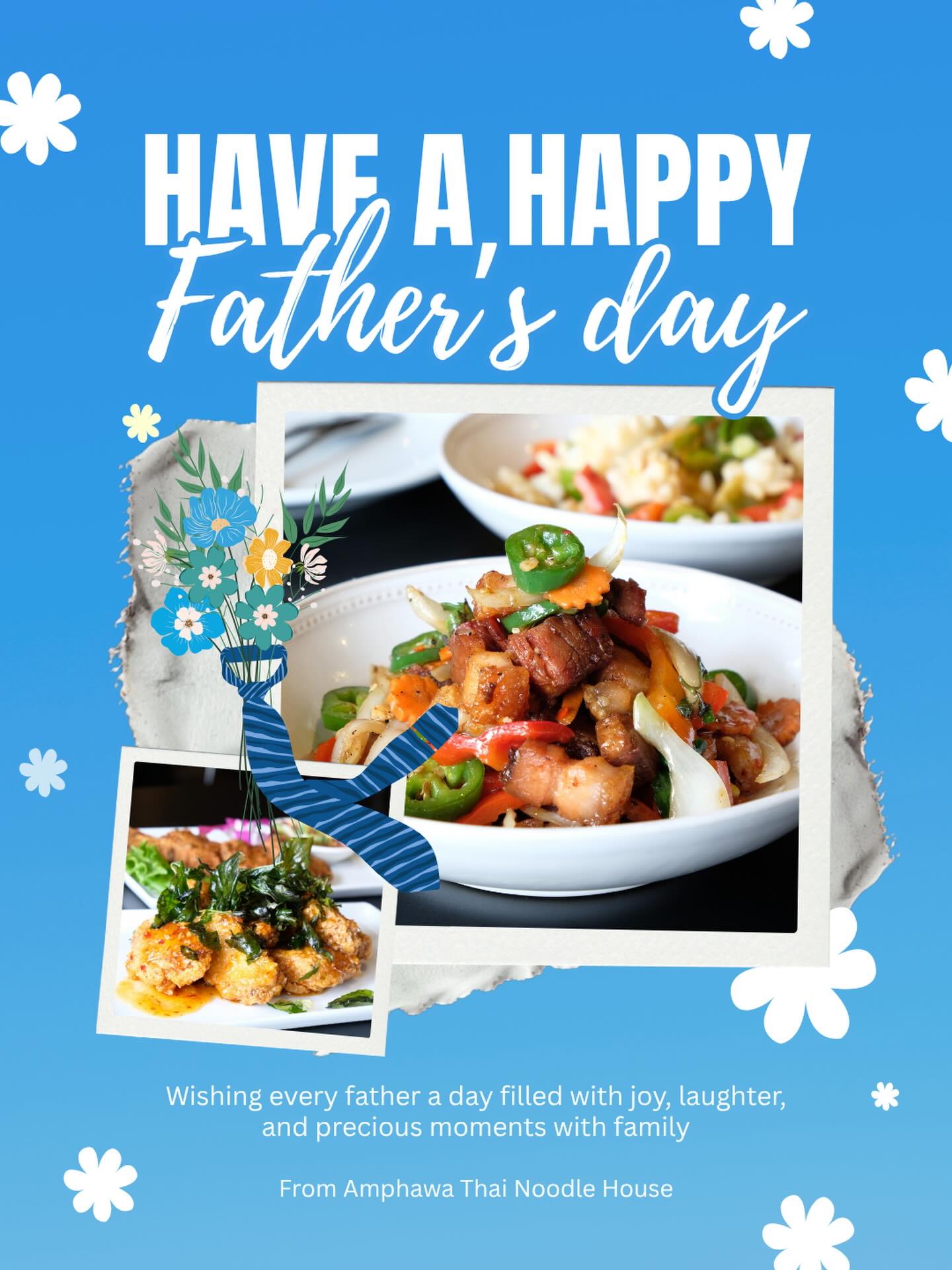 Happy Father's Day! 👨🏻💙
Amphawa Thai Noodle House
📍5020 Geary Blvd., San Francisco, CA 94118
☎️Tel: (415) 221-2824
⏰Open Daily 12:00pm-10:00pm
🎉Get 5% off all Takeout/Delivery orders when you place an order directly from our website www.amphawathai.com