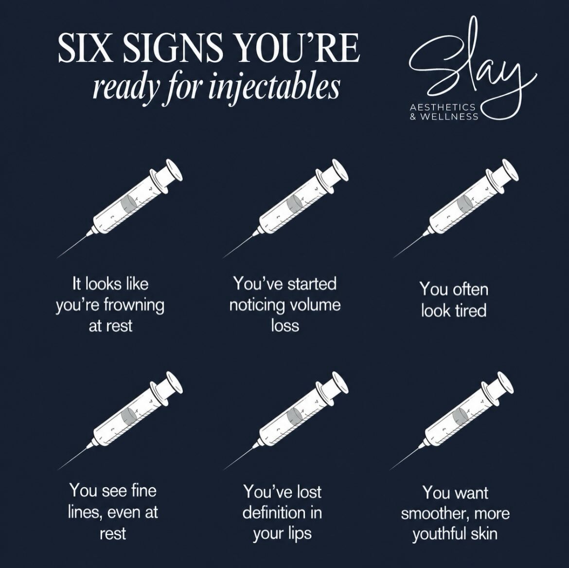 ✨ 6 Signs You May Be Ready for Injectables ✨
If you’ve started noticing fine lines, volume loss, deeper folds, or you’re simply looking for a refreshed, natural-looking appearance, injectables may be a great option for you.
At Slay Aesthetics & Wellness, Nurse Practitioner Shannon Francis provides personalized treatment plans to help you achieve subtle, confidence-boosting results. Whether you’re interested in wrinkle relaxers, lip filler, facial balancing, or collagen stimulation, we’re here to help you look like the best version of YOU. 💋
💉 Wrinkle Relaxers (Botox/Xeomin)
💉 Lip & Facial Filler
💉 Radiesse Collagen Stimulation
💉 Customized Aesthetic Consultations
Ready to see what’s possible? Schedule your consultation today!
📅 Book Now:
https://slay-aesthetics.janeapp.com/
💳 Financing Available:
https://www.slay-aesthetics.com/payment-plans
🌐 Website:
https://slay-aesthetics.com
#SlayAesthetics #Injectables #botox #aesthetic