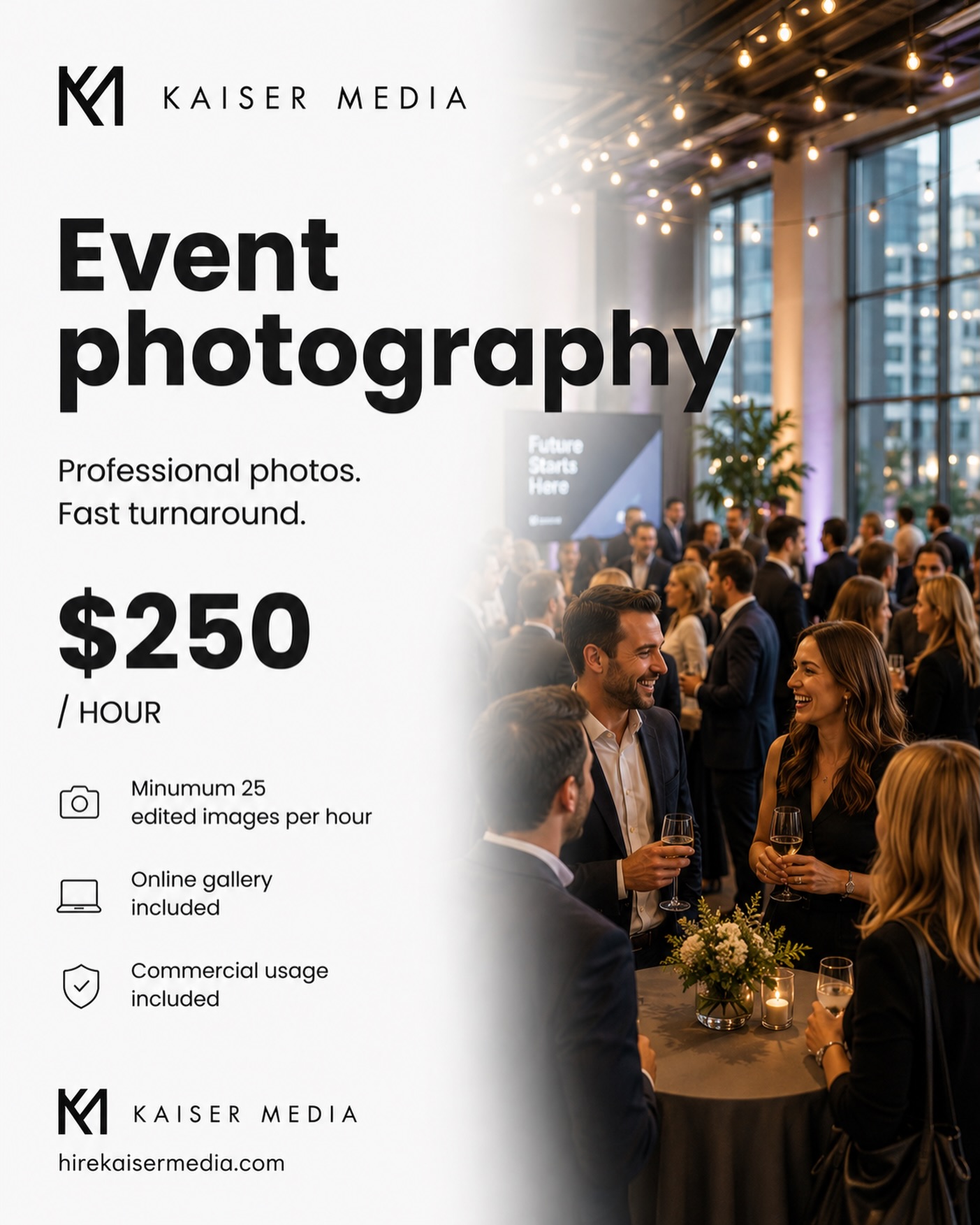 Hosting an event? Whether you’re organizing a company gathering or planning a birthday party, Kaiser Media captures the moments that matter with professional-quality images and quick delivery. Message us for availability.