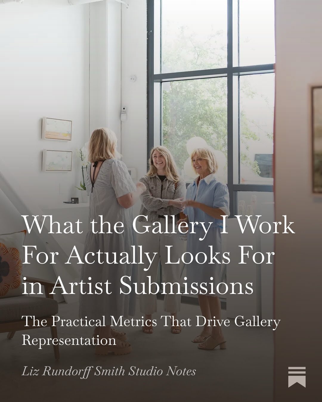 Take a look at my latest @substack post “What the Gallery I Work For Actually Looks For in Artist Submissions” for a little insight into the critiques and conversations that shape how gallery directors actually select the artists they represent.
Ultimately, a gallery’s decision to represent an artist has surprisingly little to do with the inherent quality of the artist’s work. I’ve found that there are a few things that the gallery consistently evaluates. I hope that by sharing the evaluation process that takes place behind the scenes in a gallery I can help artists move past self doubt to focus on the practical metrics that drive gallery representation.
Link in my bio to Liz Rundorff Smith Studio Notes on @substack and subscribe to receive my free informative posts!