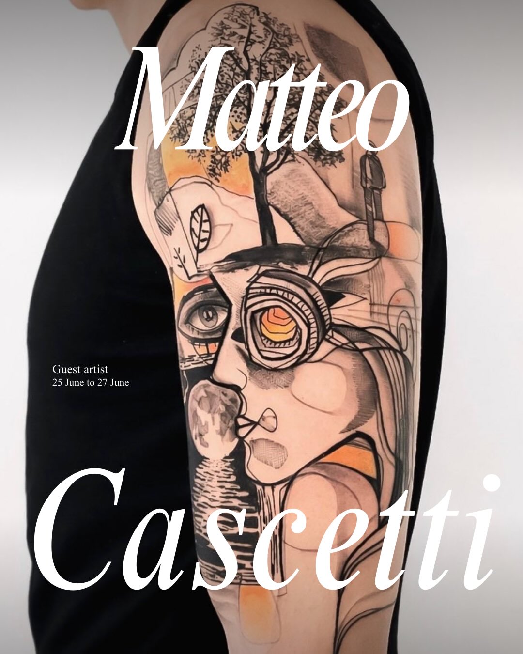 GUEST ARTIST ANNOUNCEMENT
We’re beyond excited to welcome Matteo Cascetti from Italy to our studio from June 25–27.
This is a rare opportunity to get tattooed by an artist whose style pushes the boundaries between art and skin.
Matteo’s work is a beautiful fusion of abstraction, fine line, surrealism, and storytelling. Every piece feels like a visual poem—layering emotions, symbols, and imagination into tattoos that are truly one of a kind.
If you’ve been dreaming of something unique, personal, and unlike anything else, this is your chance.