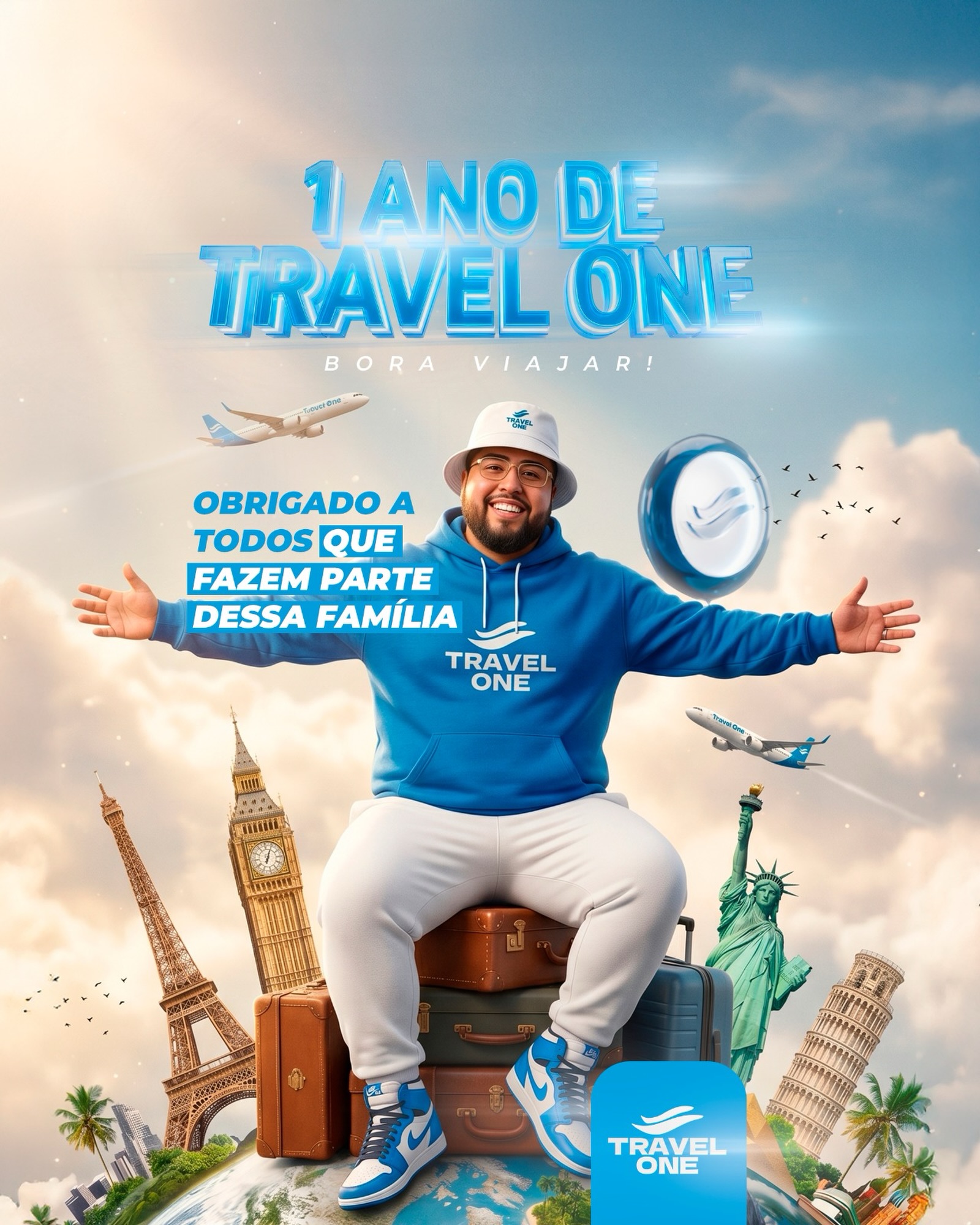 🎉✈️ 1 ano de história, sonhos realizados e destinos inesquecíveis!
Obrigado a cada cliente que fez parte dessa jornada. Sem vocês, nada disso seria possível. Que venham muitos anos de viagens, conquistas e momentos especiais juntos! 💙🌎
Travel One: há 1 ano levando você mais longe! 🚀💙